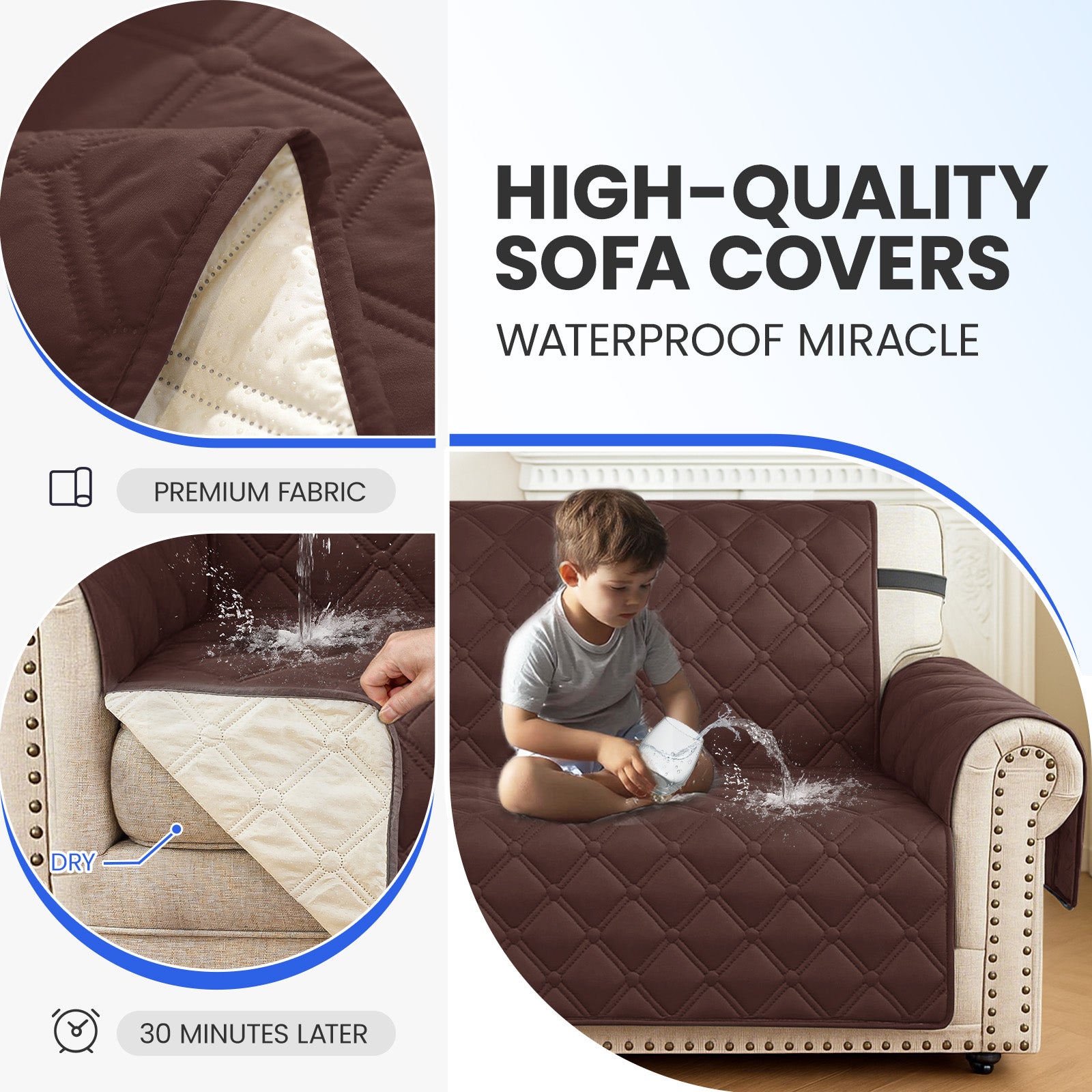 Ystyle Waterproof 3 Seater Corner Sofa Cover Reversible 225 cm