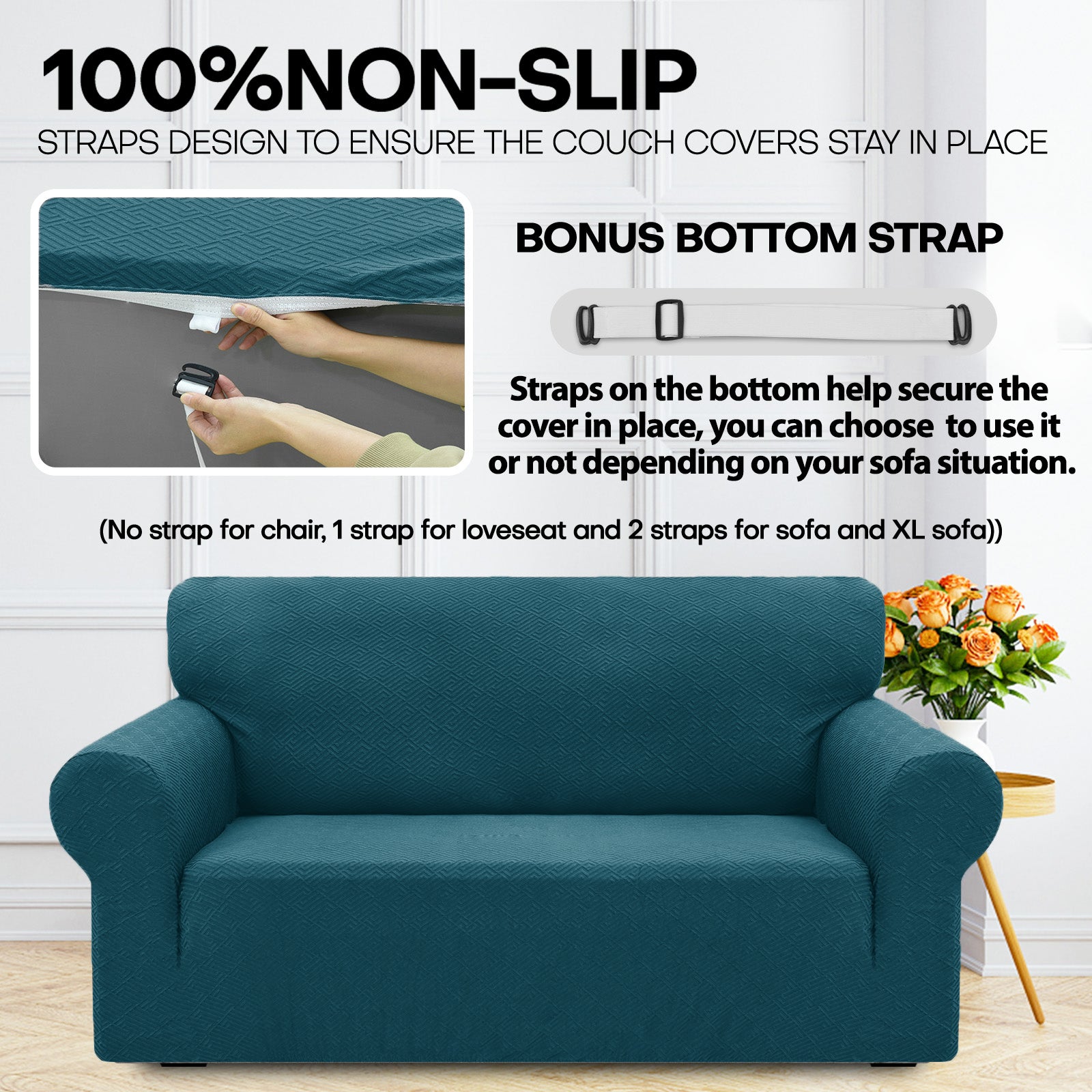 Manta para sofá de 3 asientos YSTYLE - Ajuste elástico, resistente a arañazos de mascotas, geométrico jacquard, antideslizante, lavable - Forma de espalda