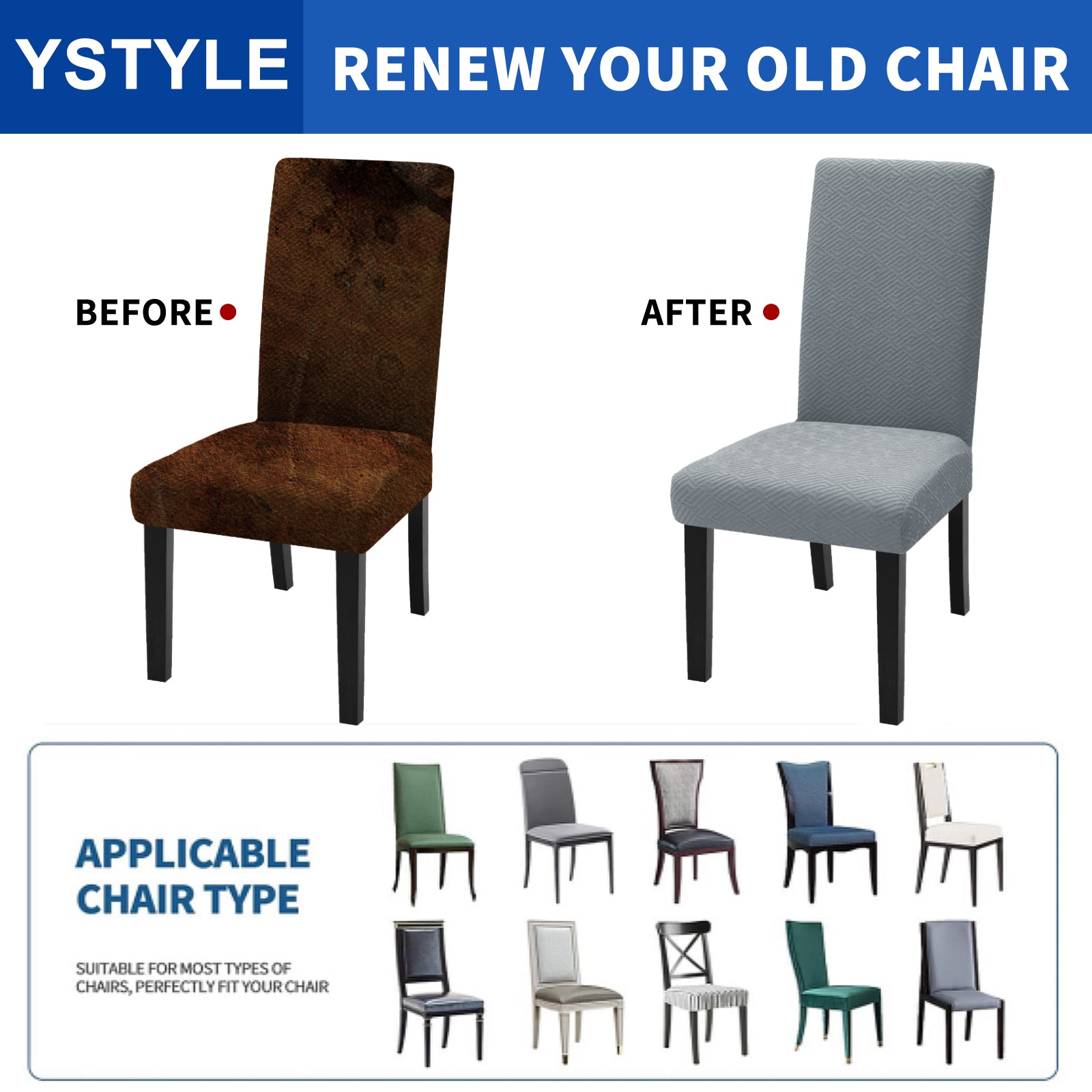 YSTYLE 6 Pieces Stretch Chair Covers With Backrest Soft Fabric