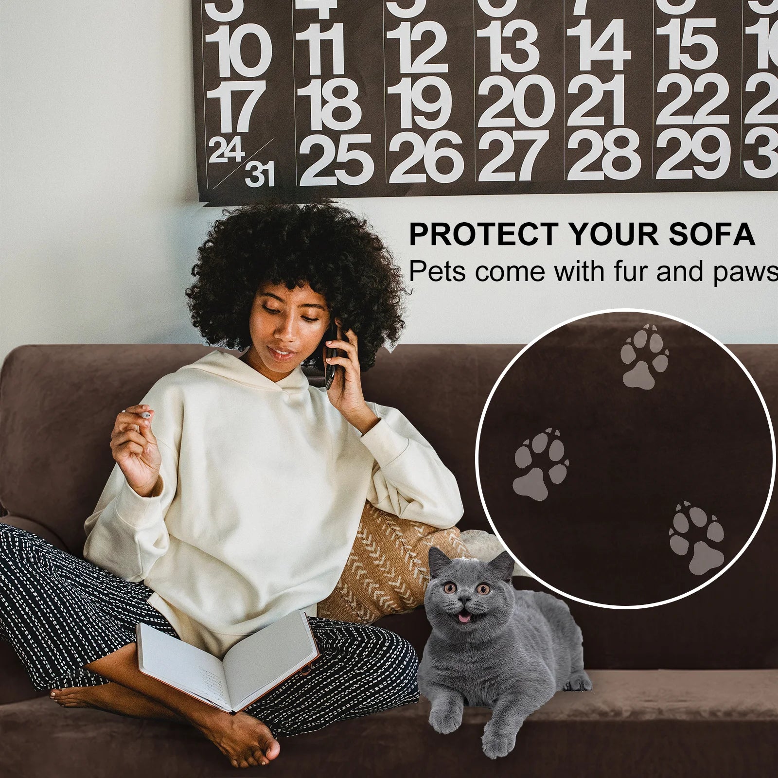 YSTYLE Velvet 1 Seater Sofa Cover – Stretch Fit, Anti-Scratch, Pet-Friendly, Non-Slip, Washable