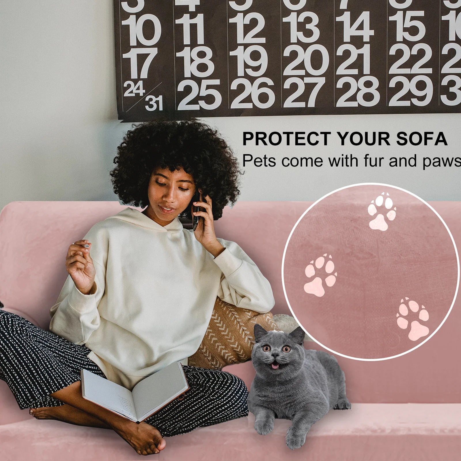 YSTYLE Velvet 1 Seater Sofa Cover – Stretch Fit, Anti-Scratch, Pet-Friendly, Non-Slip, Washable