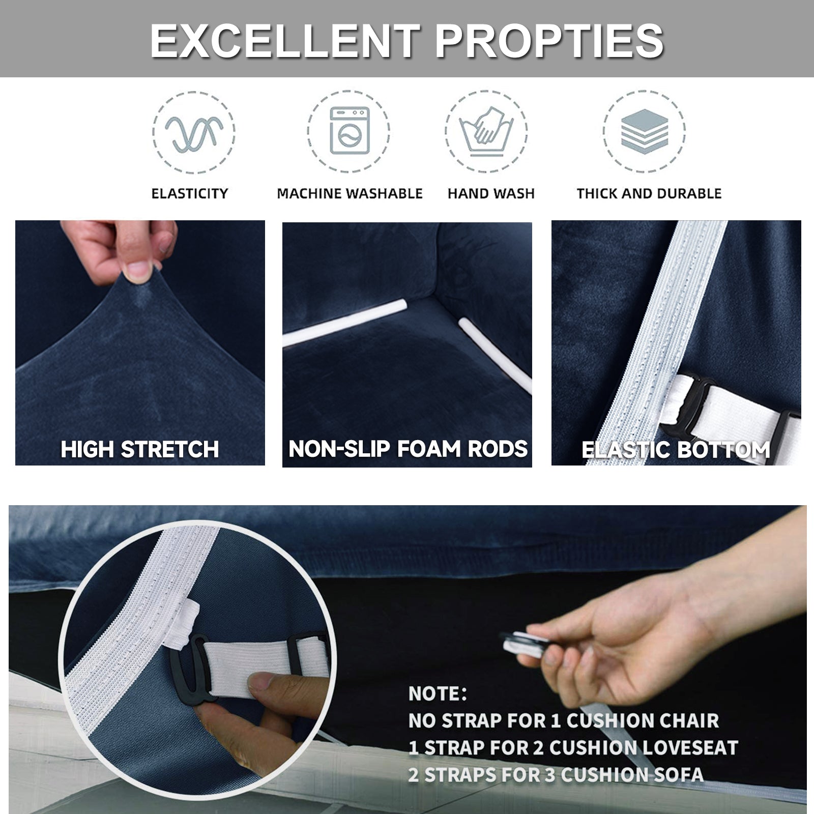 YSTYLE Velvet Cubierta de Sofá para 3 Personas – Ajuste Elástico, Anti-Rasguño, Amigable con Mascotas, Antideslizante, Lavable