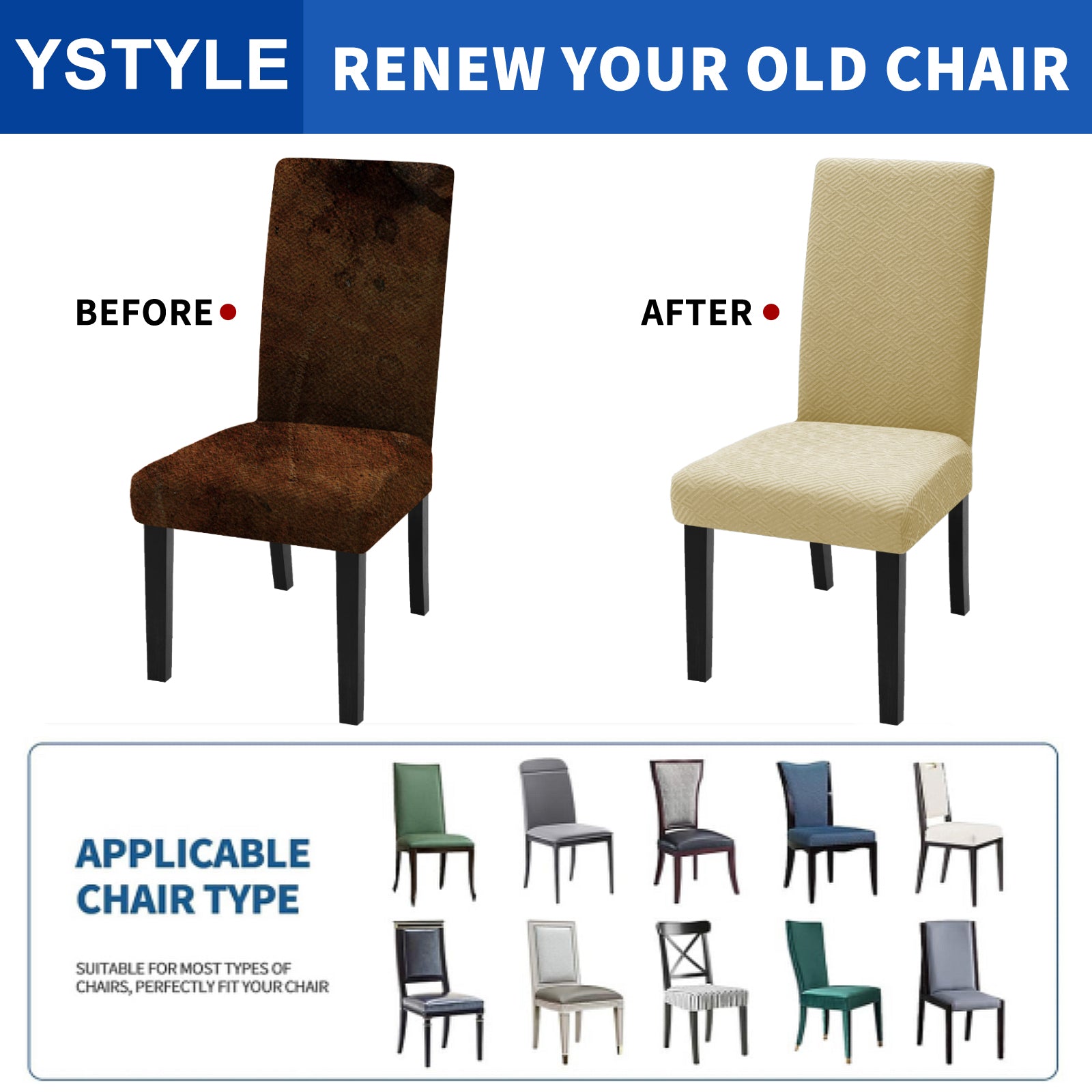 YSTYLE 6 Pieces Stretch Chair Covers With Backrest Soft Fabric