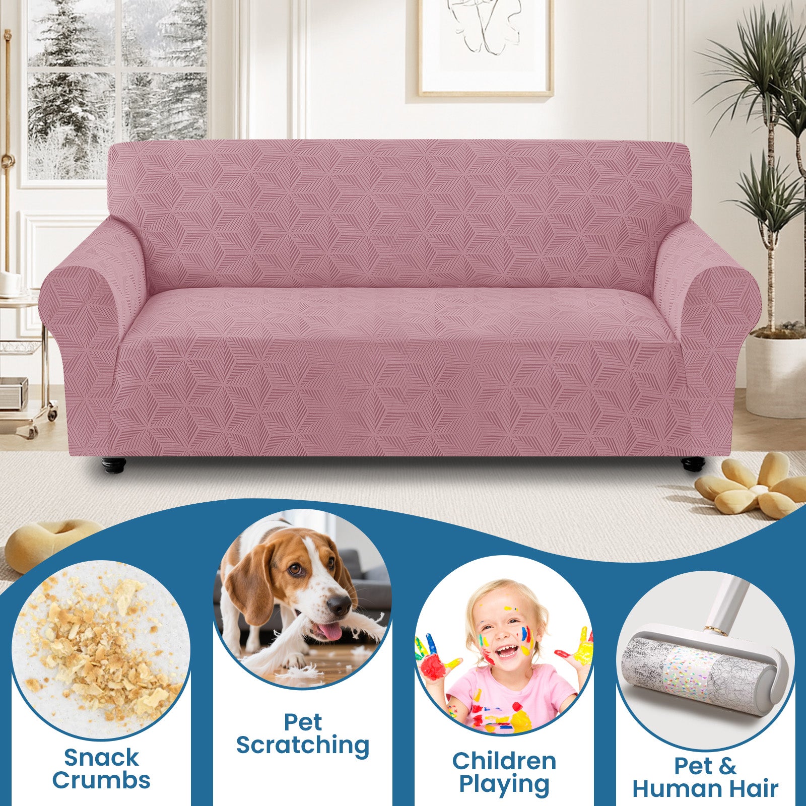 Ystyle Stretch 4 Seater Sofa Cover with Armrests Geometric Pattern Anti Slip-YSTYLE