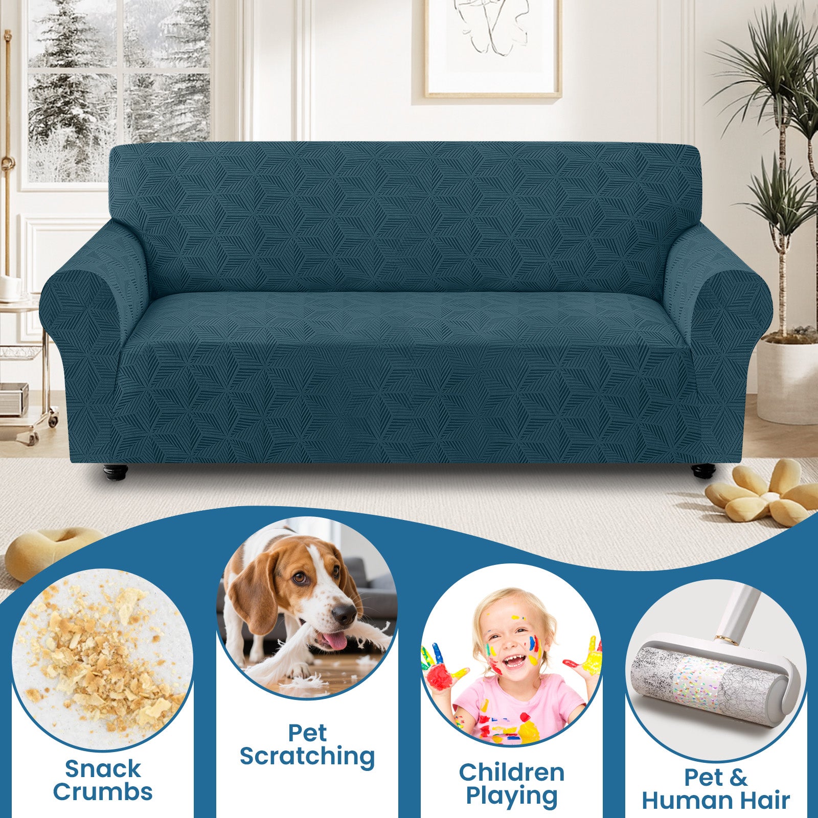 Ystyle Stretch 4 Seater Sofa Cover with Armrests Geometric Pattern Anti Slip-YSTYLE