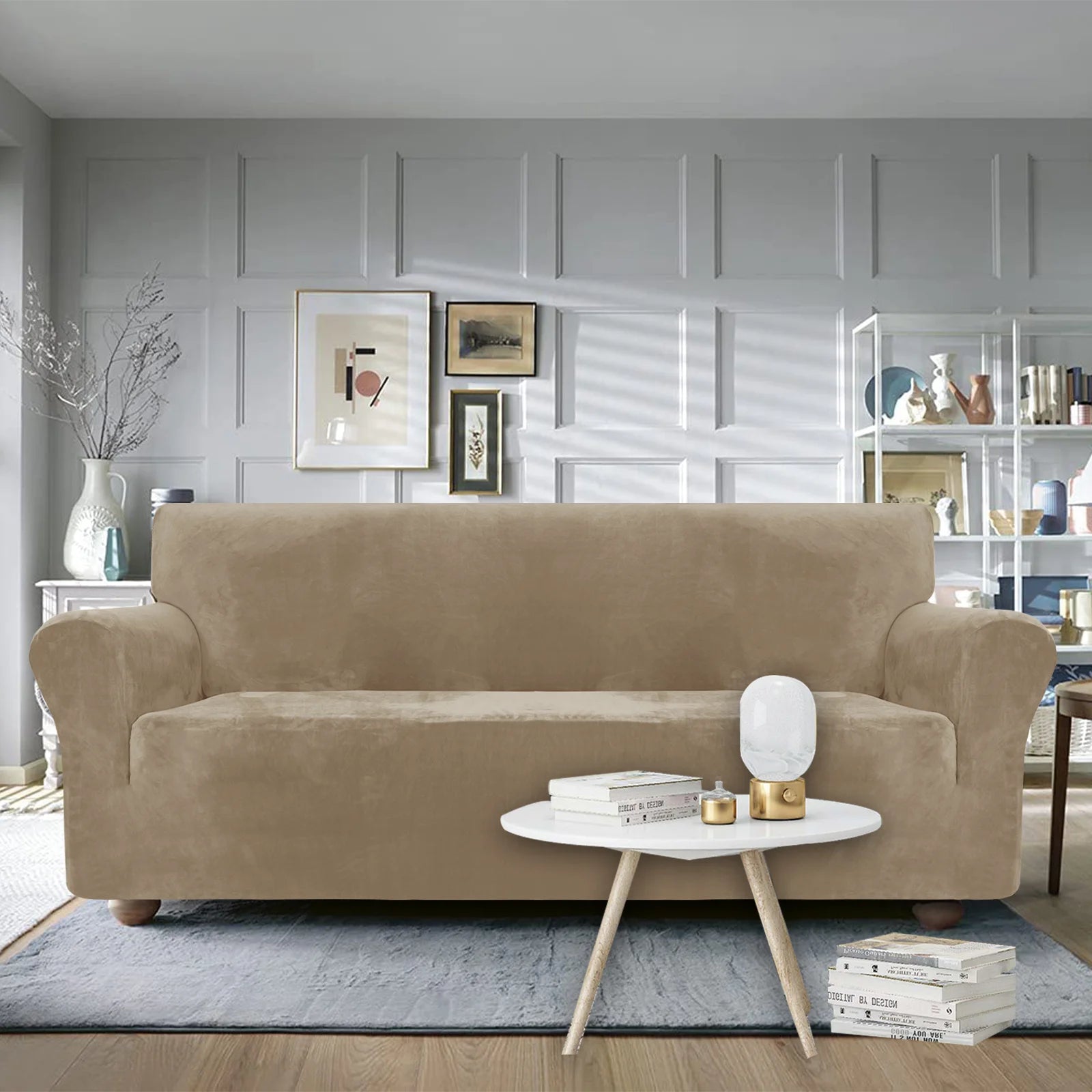 YSTYLE Velvet 3 Seater Sofa Cover with Armrests Stretch Anti Slip-YSTYLE