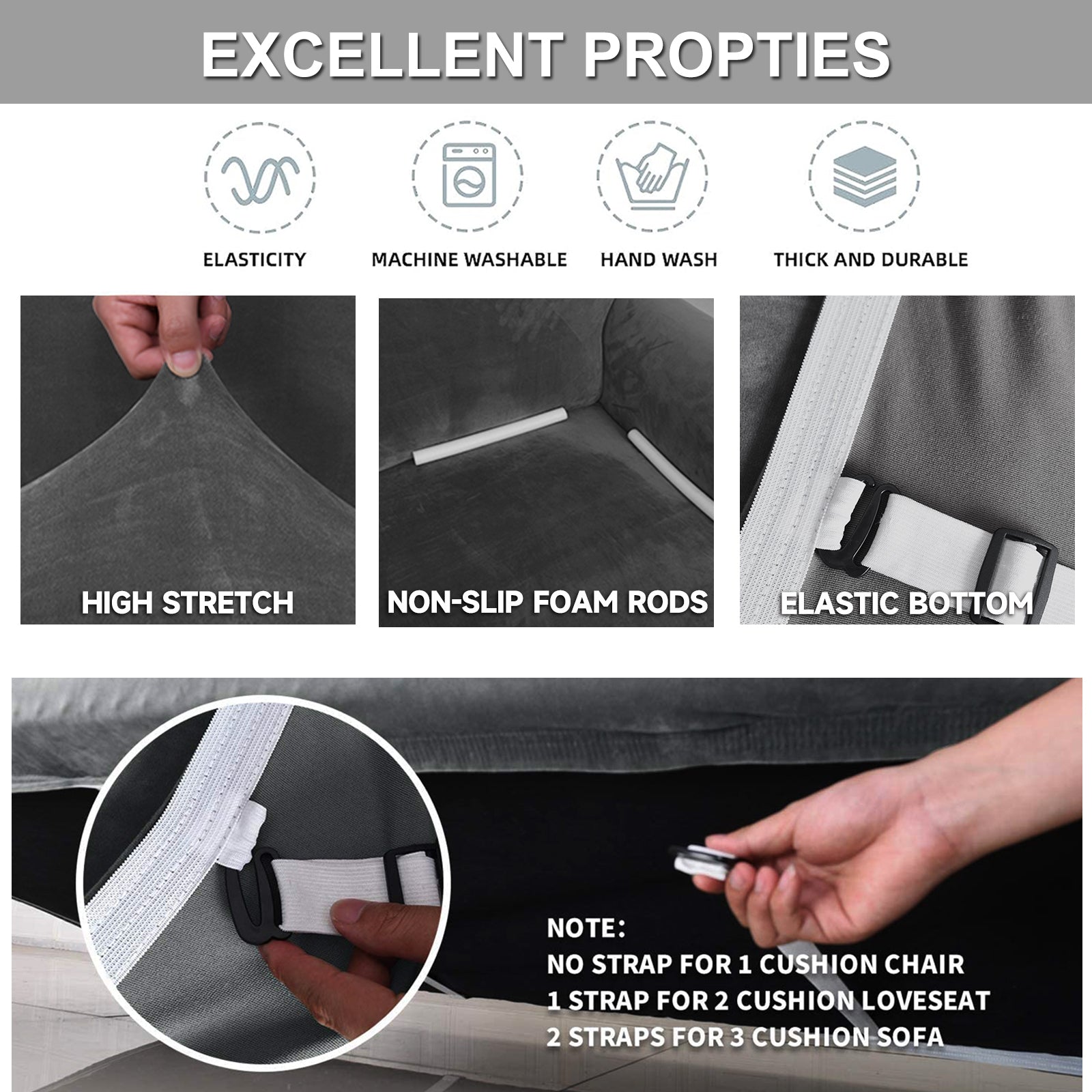 YSTYLE Velvet Cubierta de Sofá para 3 Personas – Ajuste Elástico, Anti-Rasguño, Amigable con Mascotas, Antideslizante, Lavable