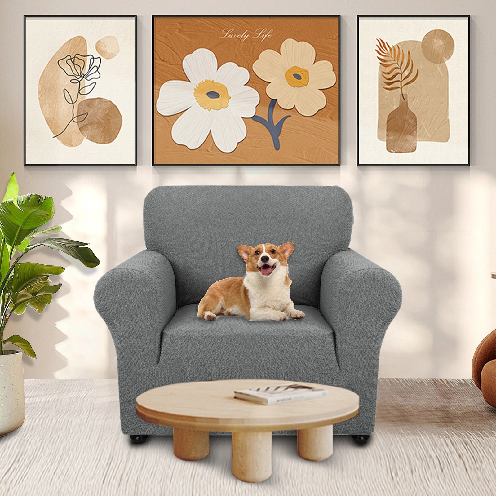 YSTYLE 1 Seater Sofa Cover – Stretch Jacquard, Anti-Slip, Cat-Proof, Washable, Full Cover-Knot