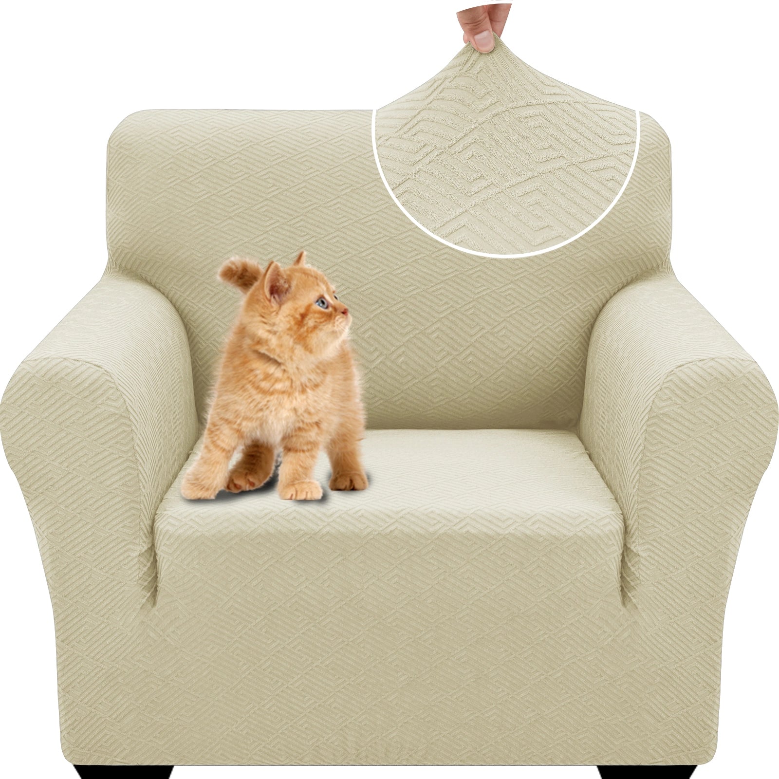 YSTYLE 1 Seater Sofa Cover – Stretch Fit, Pet Scratch Resistant, Geometric Jacquard, Anti-Slip, Washable-Back Shape