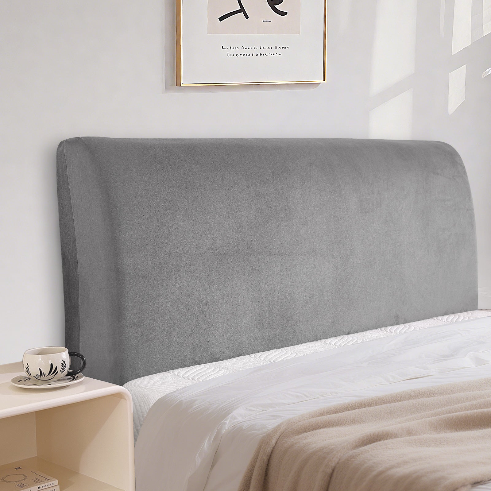 Ystyle 180cm Velvet Headboard Cover, Elastic Slipcover for Bed Headboard, Solid Color Washable Headboard Protector for Single/Double Beds