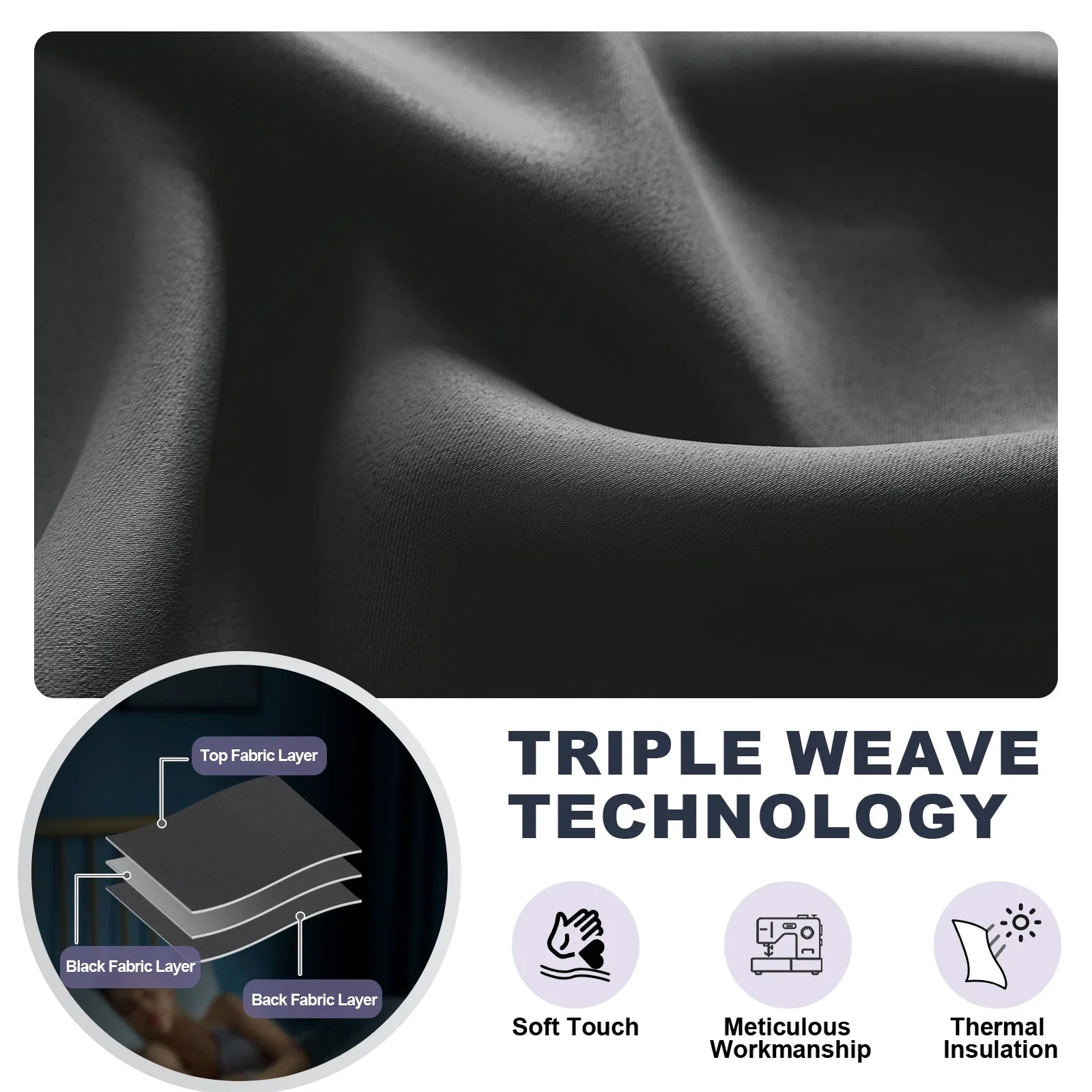 YSTYLE 2 Pieces Waterproof Blackout Curtains Thermal Insulated-YSTYLE