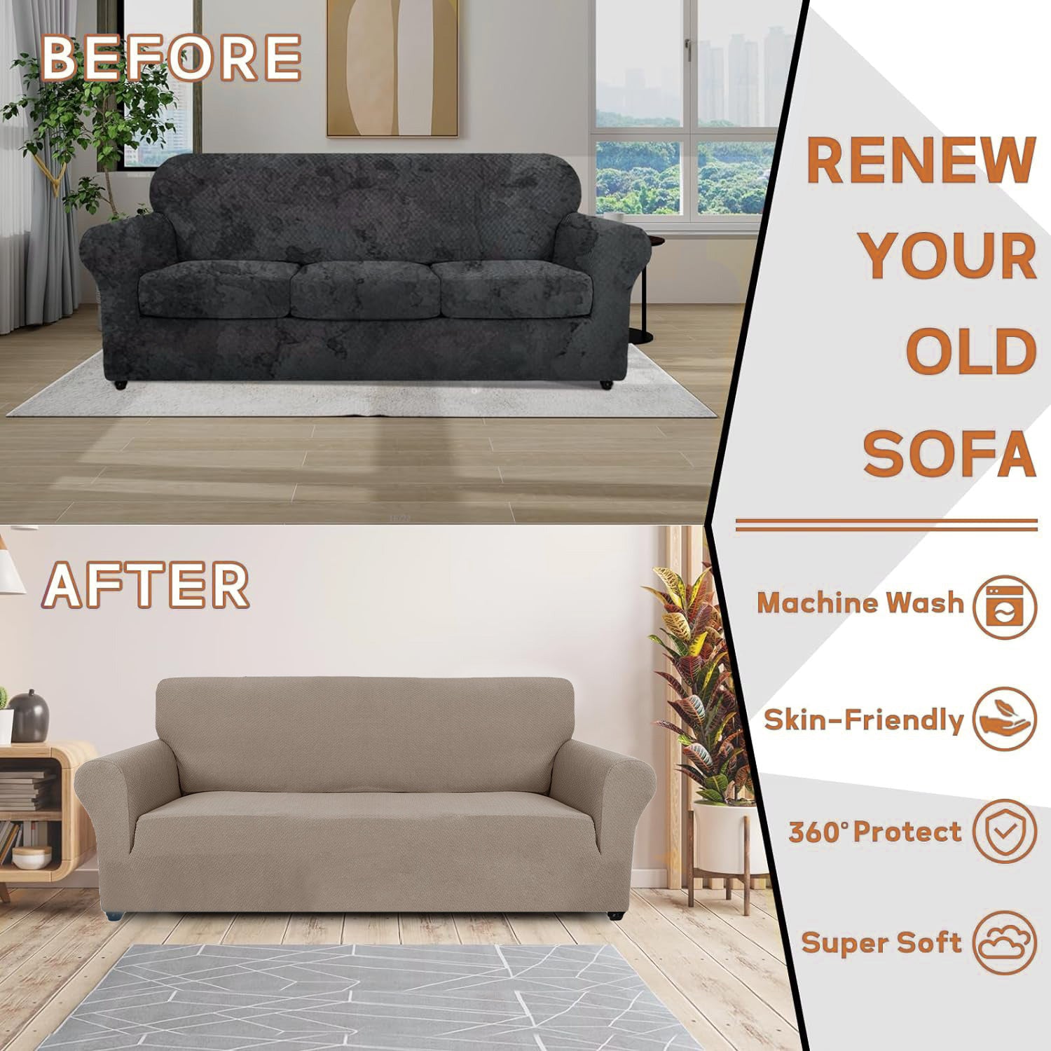 Housse de canapé 1 place extensible YSTYLE jacquard anti-dérapant