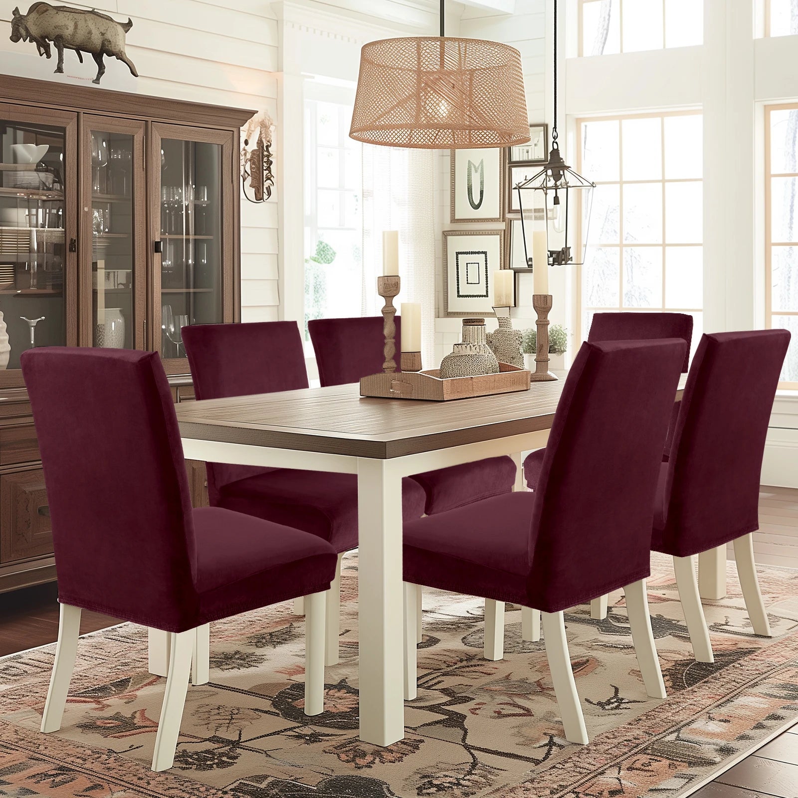 YSTYLE 6 Pieces Velvet Stretch Chair Covers with Backrest-YSTYLE