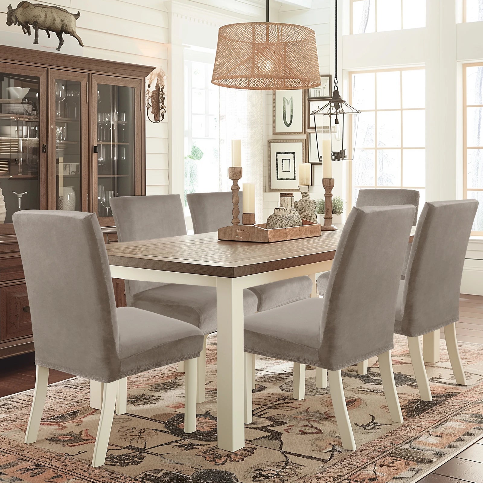 YSTYLE 6 Pieces Velvet Stretch Chair Covers with Backrest-YSTYLE