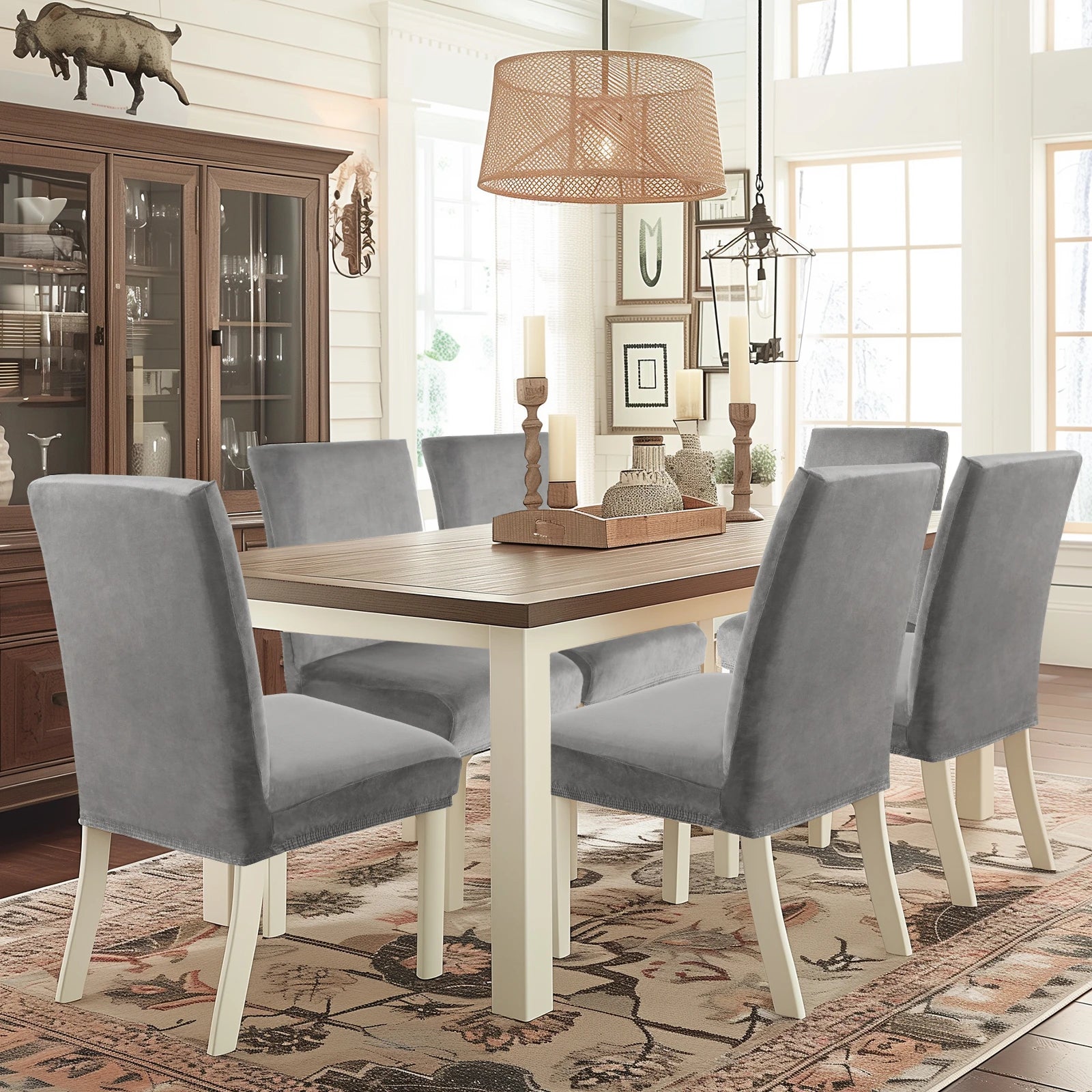 YSTYLE 6 Pieces Velvet Stretch Chair Covers with Backrest-YSTYLE