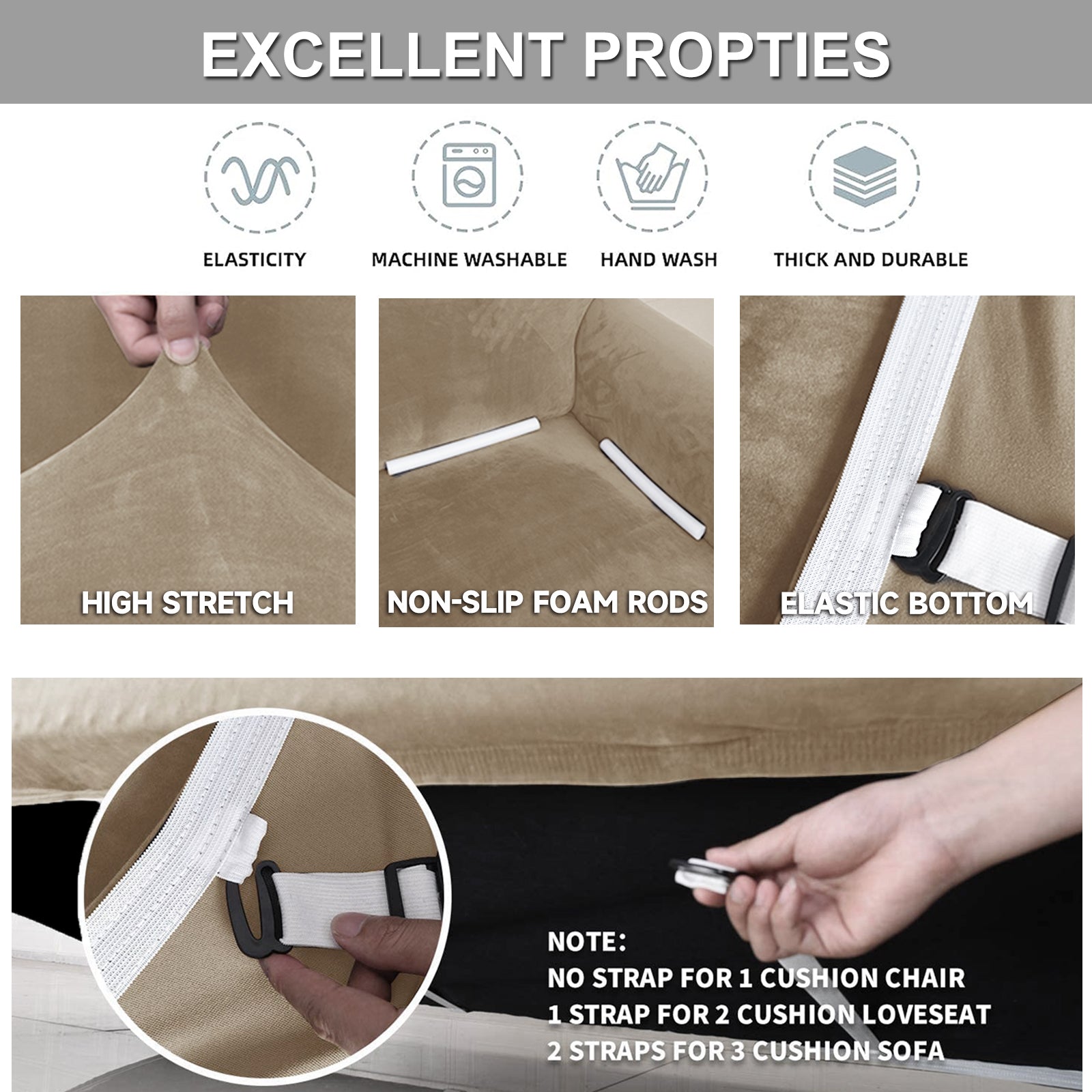 YSTYLE Velvet Cubierta de Sofá para 3 Personas – Ajuste Elástico, Anti-Rasguño, Amigable con Mascotas, Antideslizante, Lavable