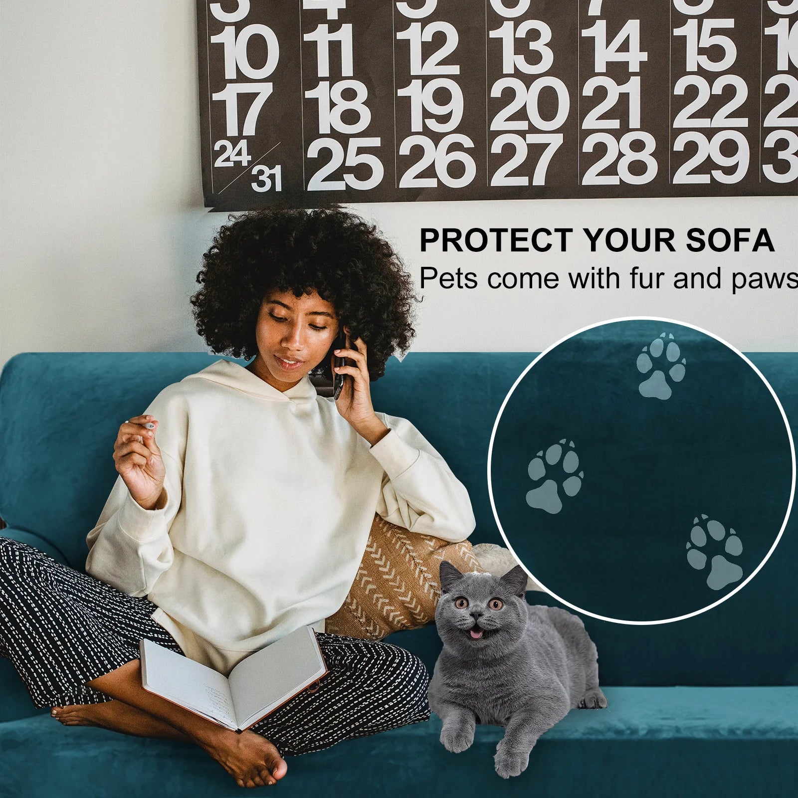 YSTYLE Velvet 1 Seater Sofa Cover – Stretch Fit, Anti-Scratch, Pet-Friendly, Non-Slip, Washable