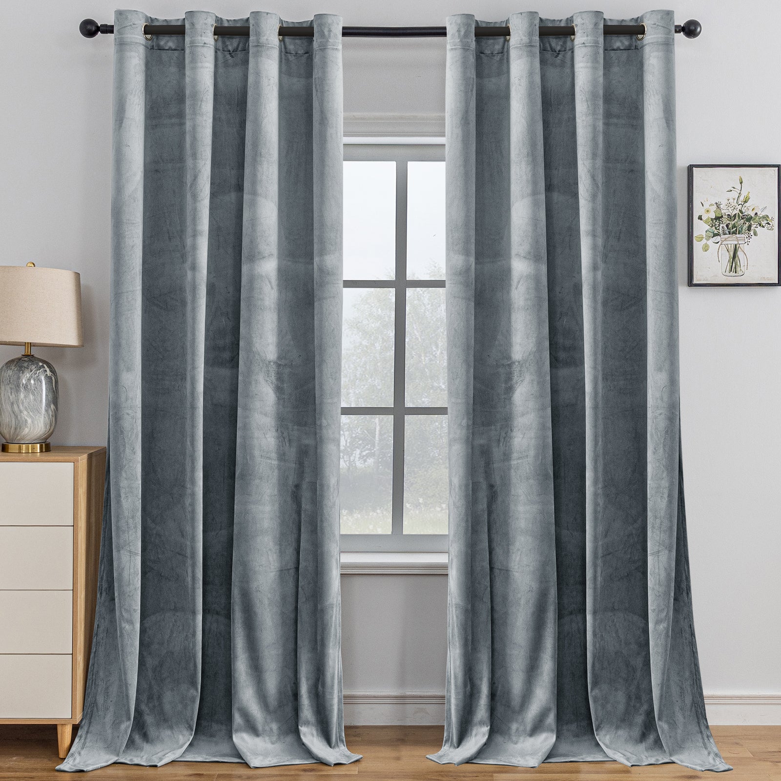 YSTYLE 2 Pieces Velvet Blackout Curtains Thermal Insulated-YSTYLE