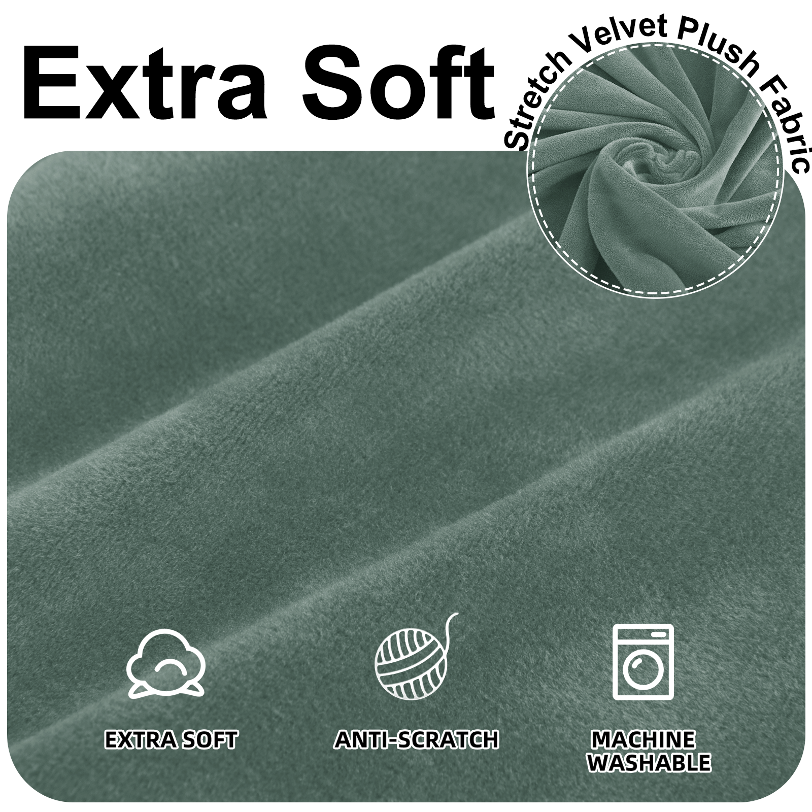 YSTYLE Velvet Cubierta de Sofá para 3 Personas – Ajuste Elástico, Anti-Rasguño, Amigable con Mascotas, Antideslizante, Lavable 