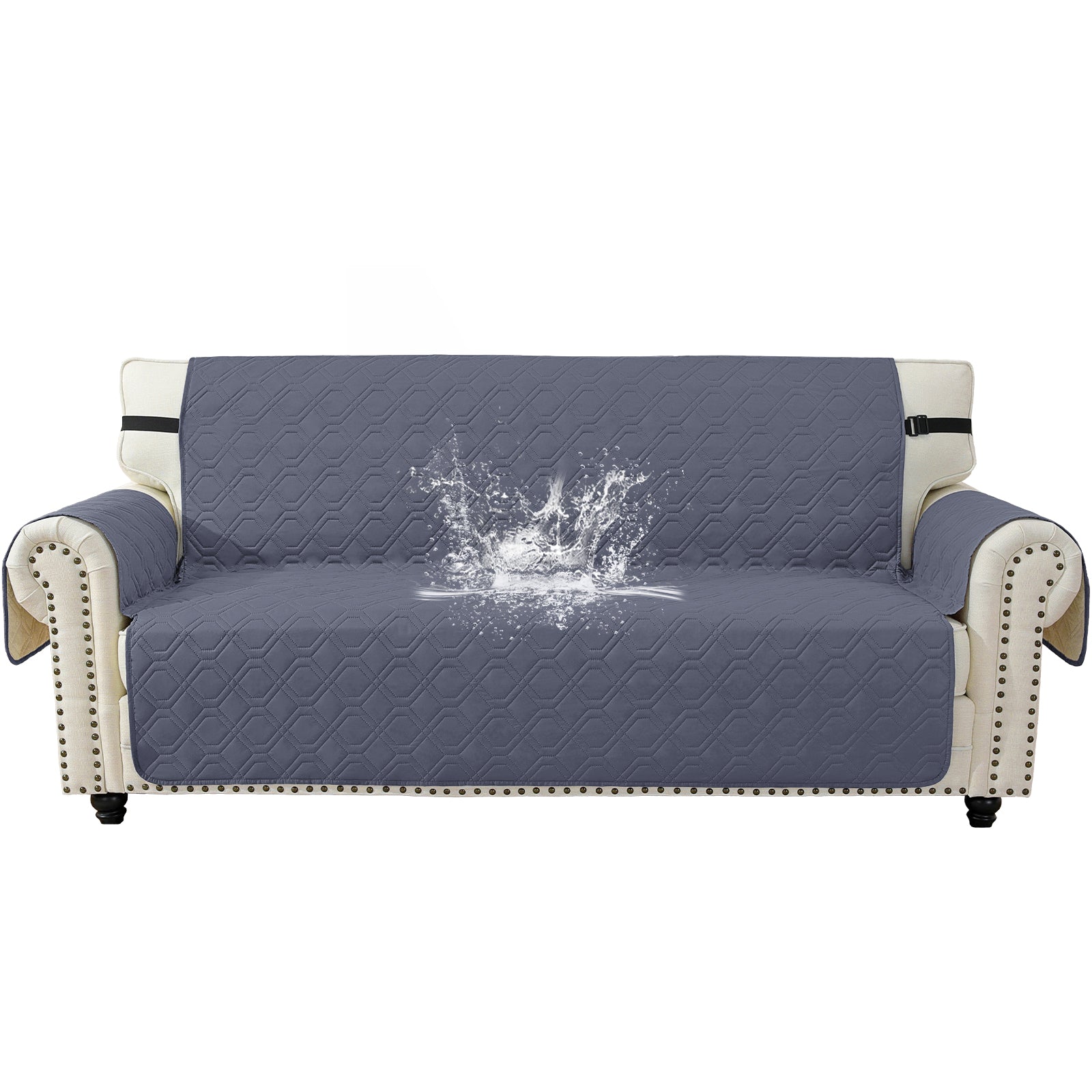 4 Seater Sofa Cover with Armrests Waterproof Anti Slip Pockets