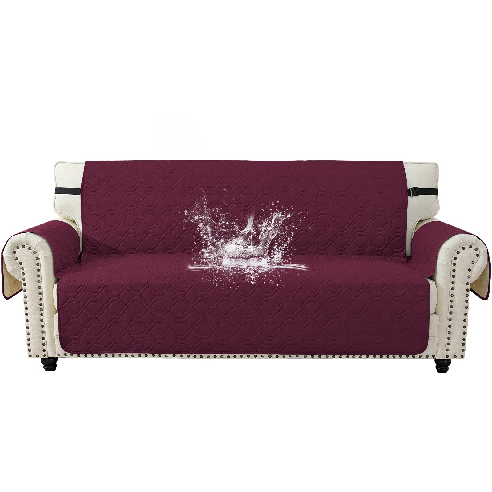 4 Seater Sofa Cover with Armrests Waterproof Anti Slip Pockets