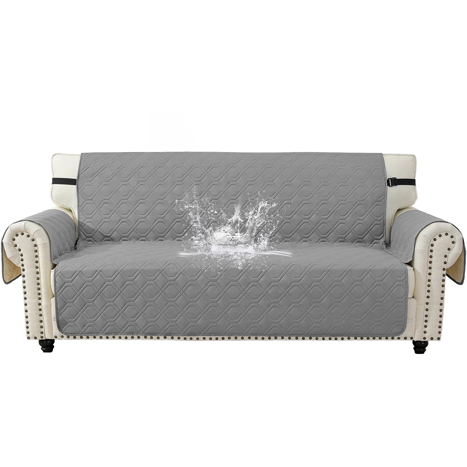 4 Seater Sofa Cover with Armrests Waterproof Anti Slip Pockets