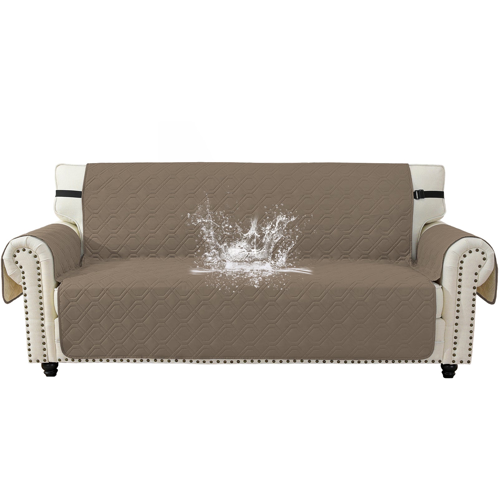 4 Seater Sofa Cover with Armrests Waterproof Anti Slip Pockets