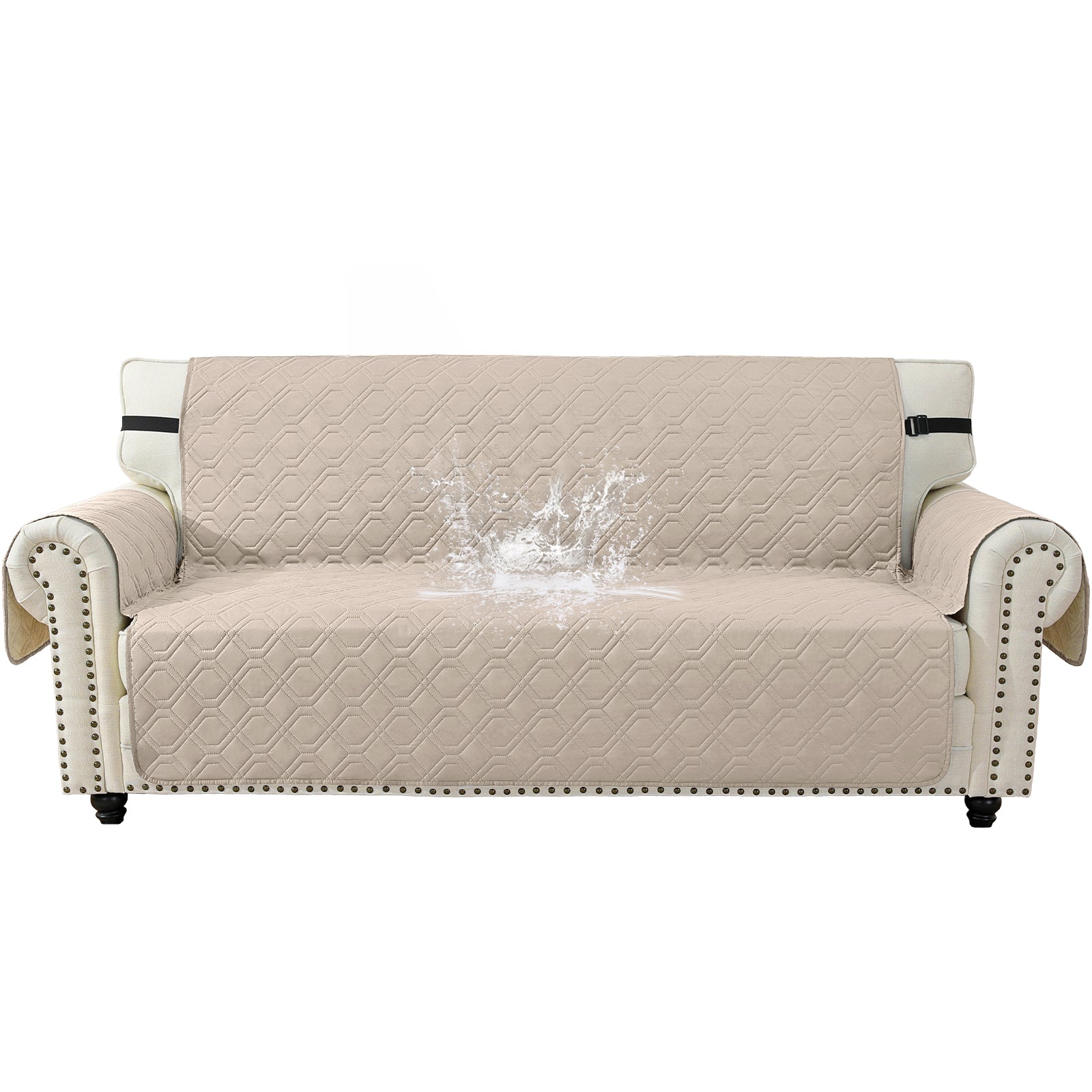 4 Seater Sofa Cover with Armrests Waterproof Anti Slip Pockets