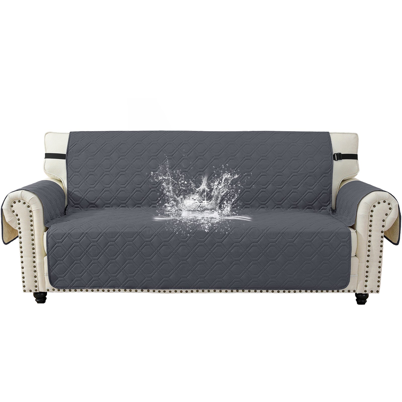 4 Seater Sofa Cover with Armrests Waterproof Anti Slip Pockets