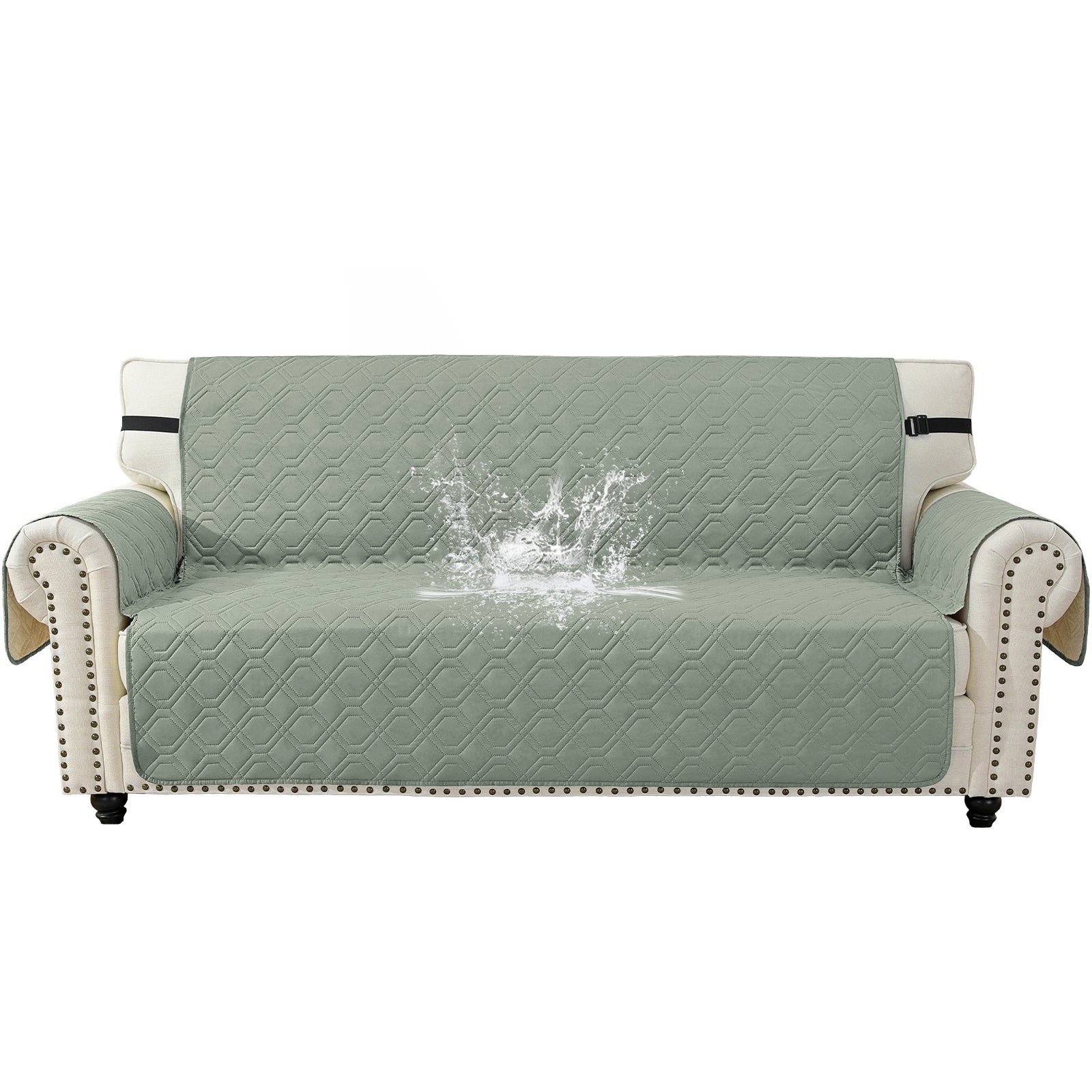 4 Seater Sofa Cover with Armrests Waterproof Anti Slip Pockets