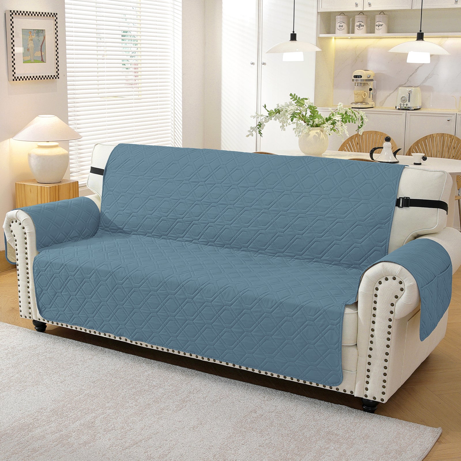 4 Seater Sofa Cover with Armrests Waterproof Anti Slip Pockets