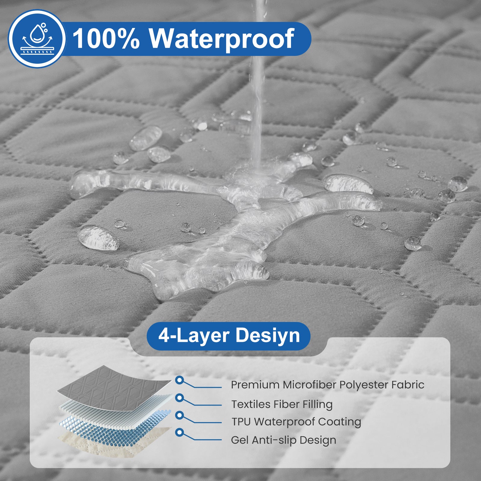 4 Seater Sofa Cover with Armrests Waterproof Anti Slip Pockets