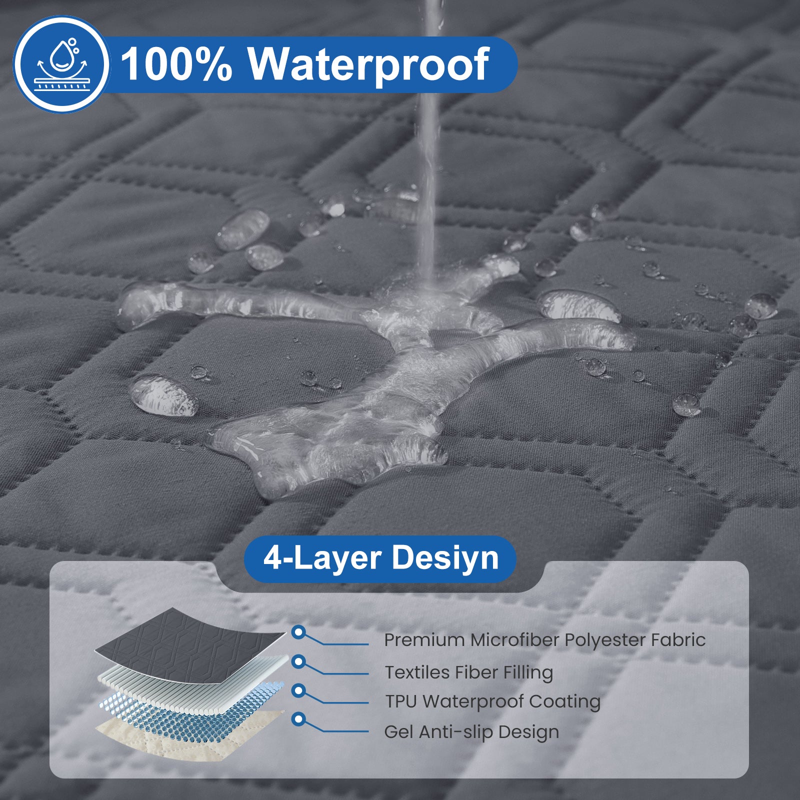 4 Seater Sofa Cover with Armrests Waterproof Anti Slip Pockets