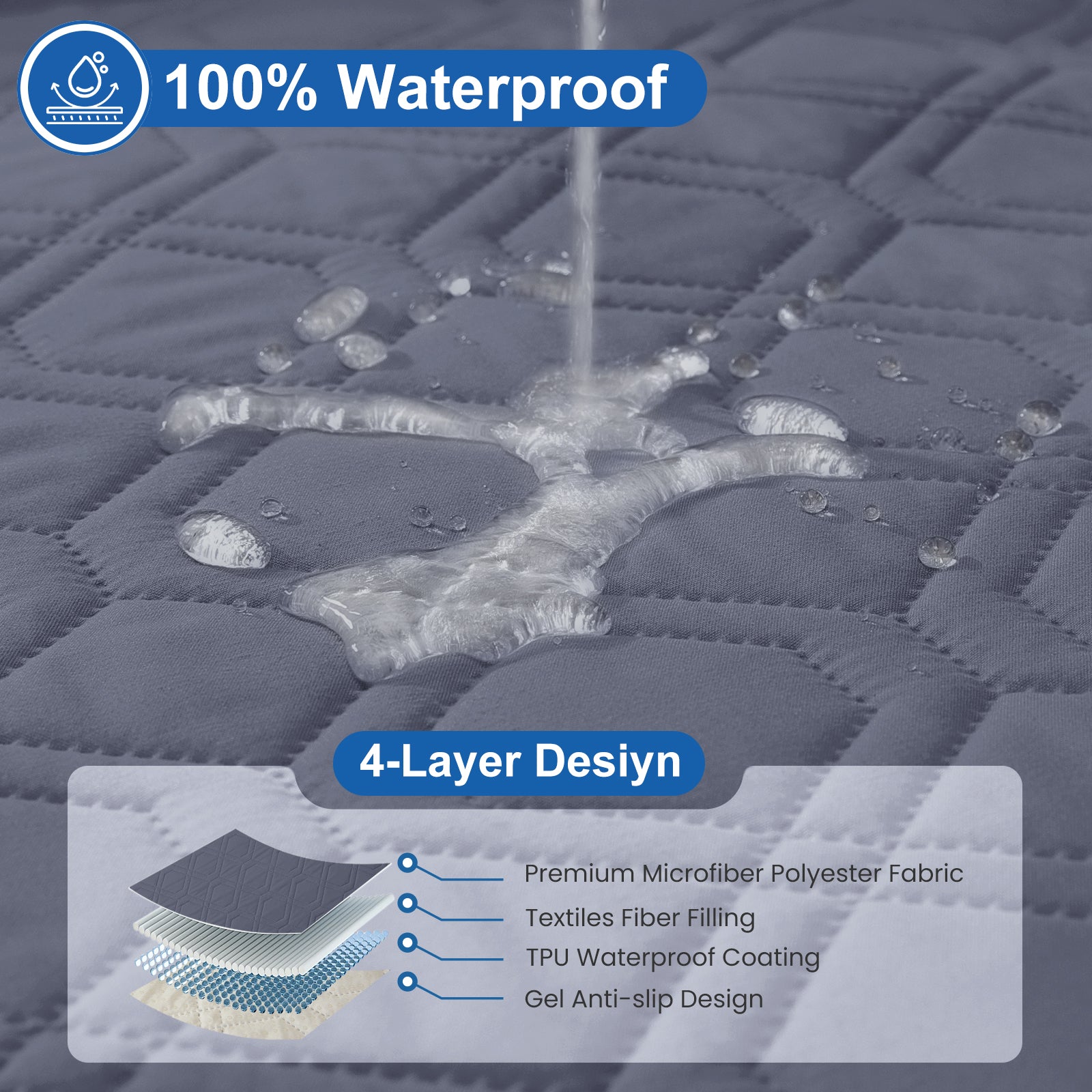 4 Seater Sofa Cover with Armrests Waterproof Anti Slip Pockets