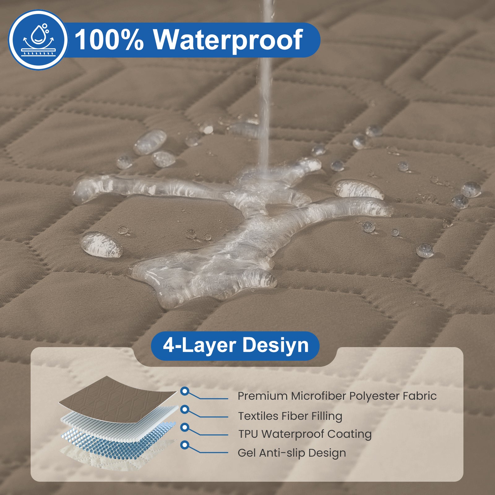 4 Seater Sofa Cover with Armrests Waterproof Anti Slip Pockets