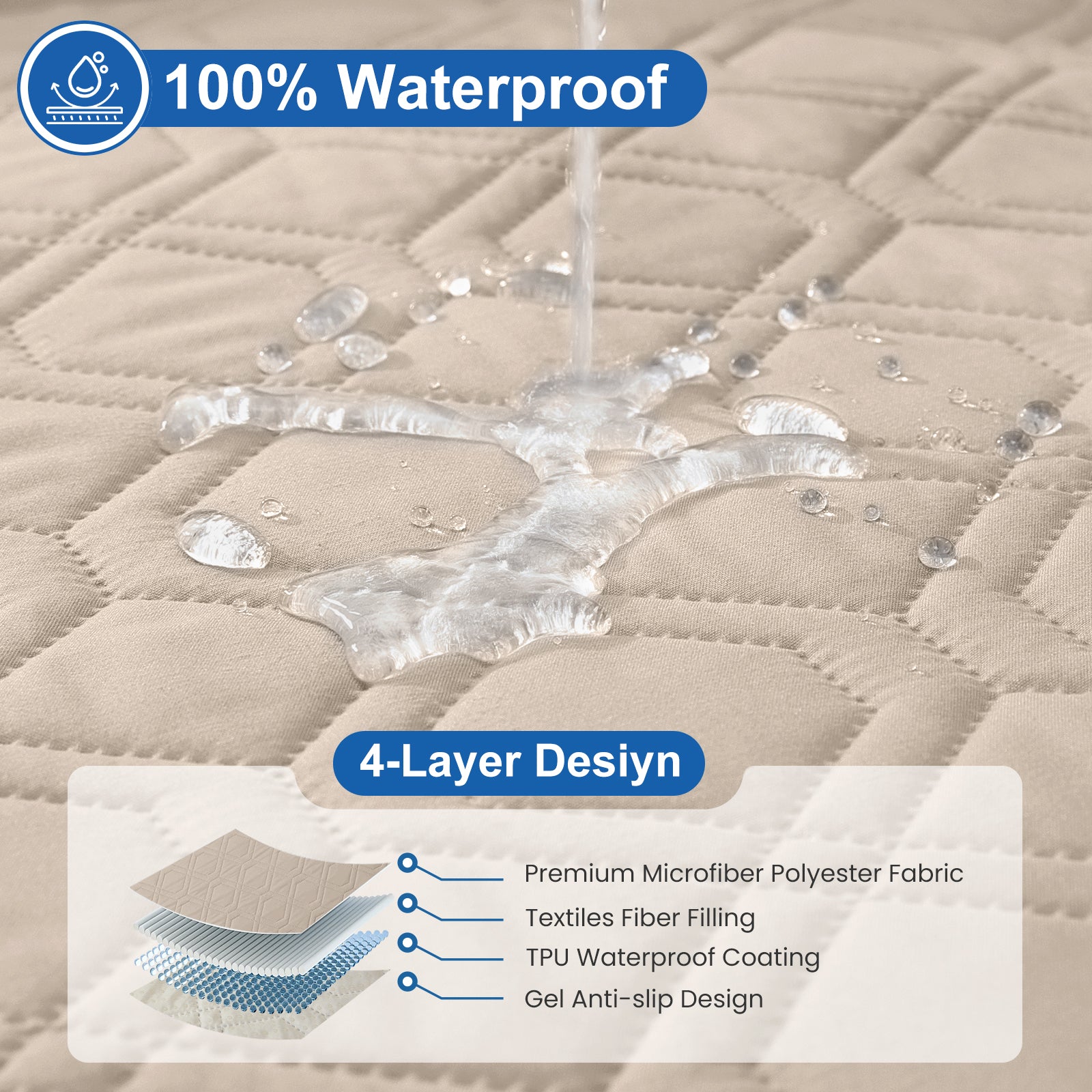 4 Seater Sofa Cover with Armrests Waterproof Anti Slip Pockets