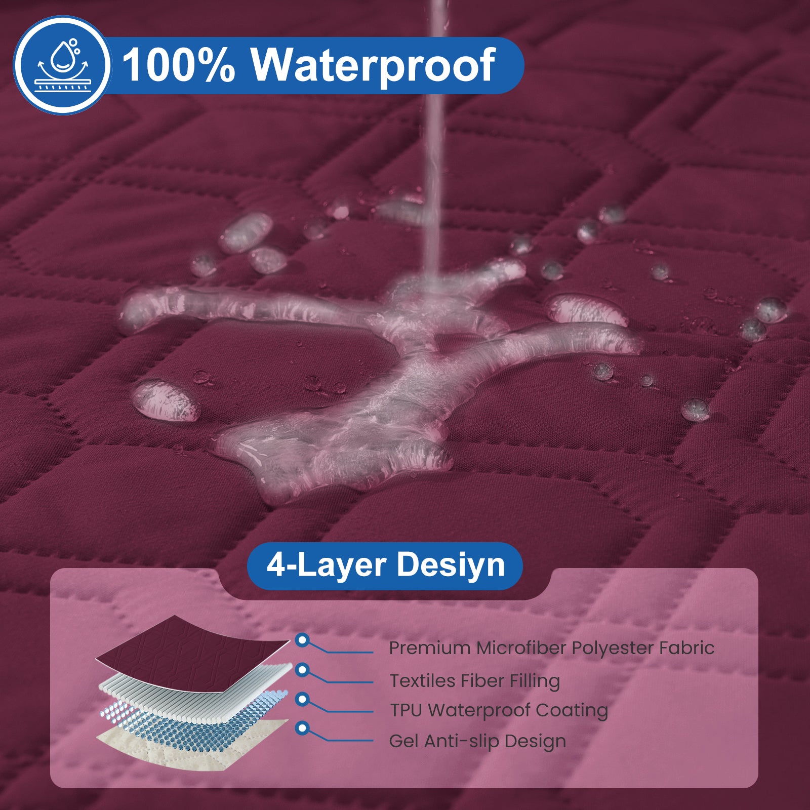 4 Seater Sofa Cover with Armrests Waterproof Anti Slip Pockets