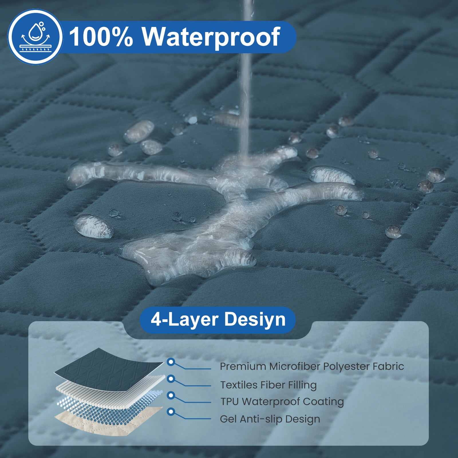 4 Seater Sofa Cover with Armrests Waterproof Anti Slip Pockets