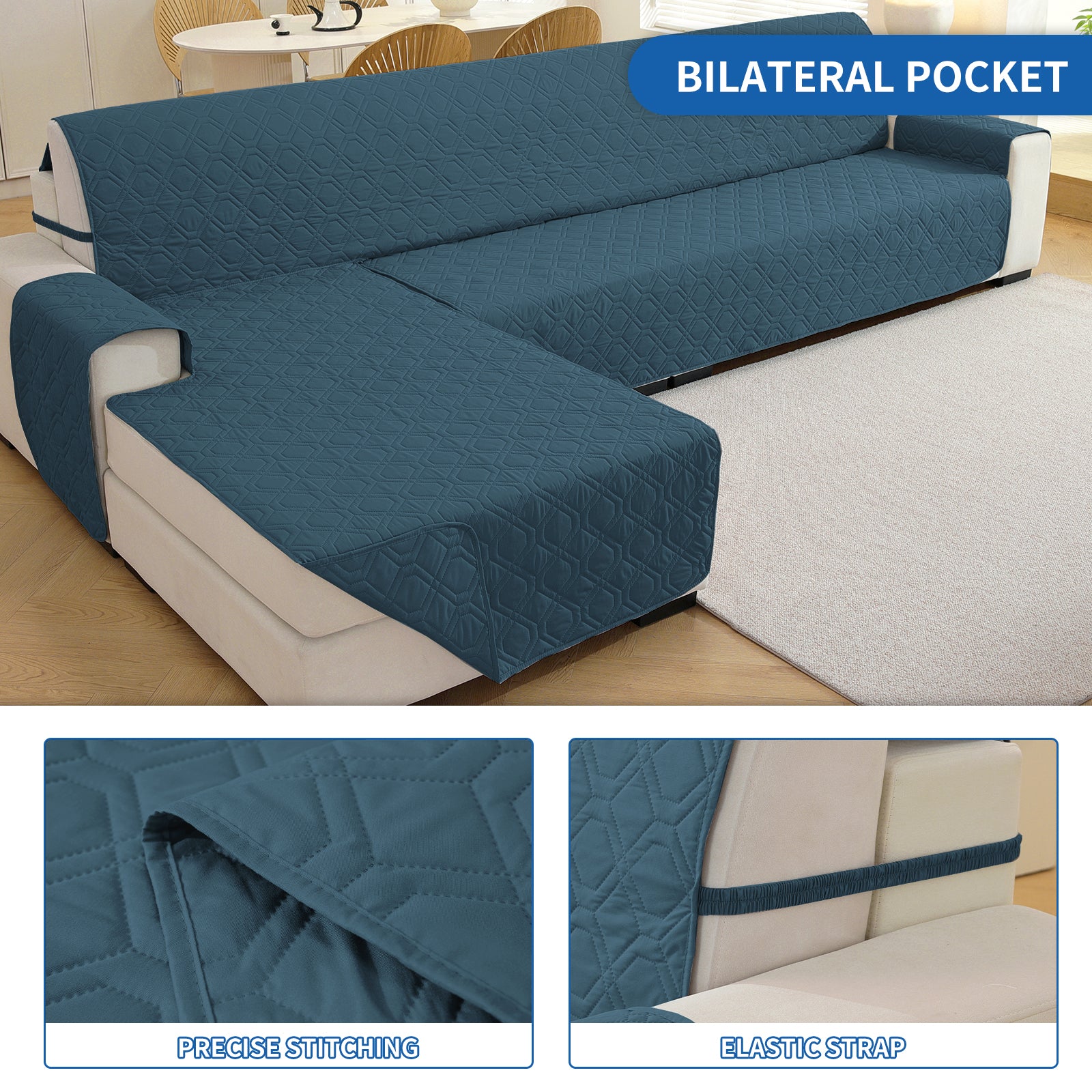 2 Seater Chaise canapé couverture imperméable Reversible antidérapant