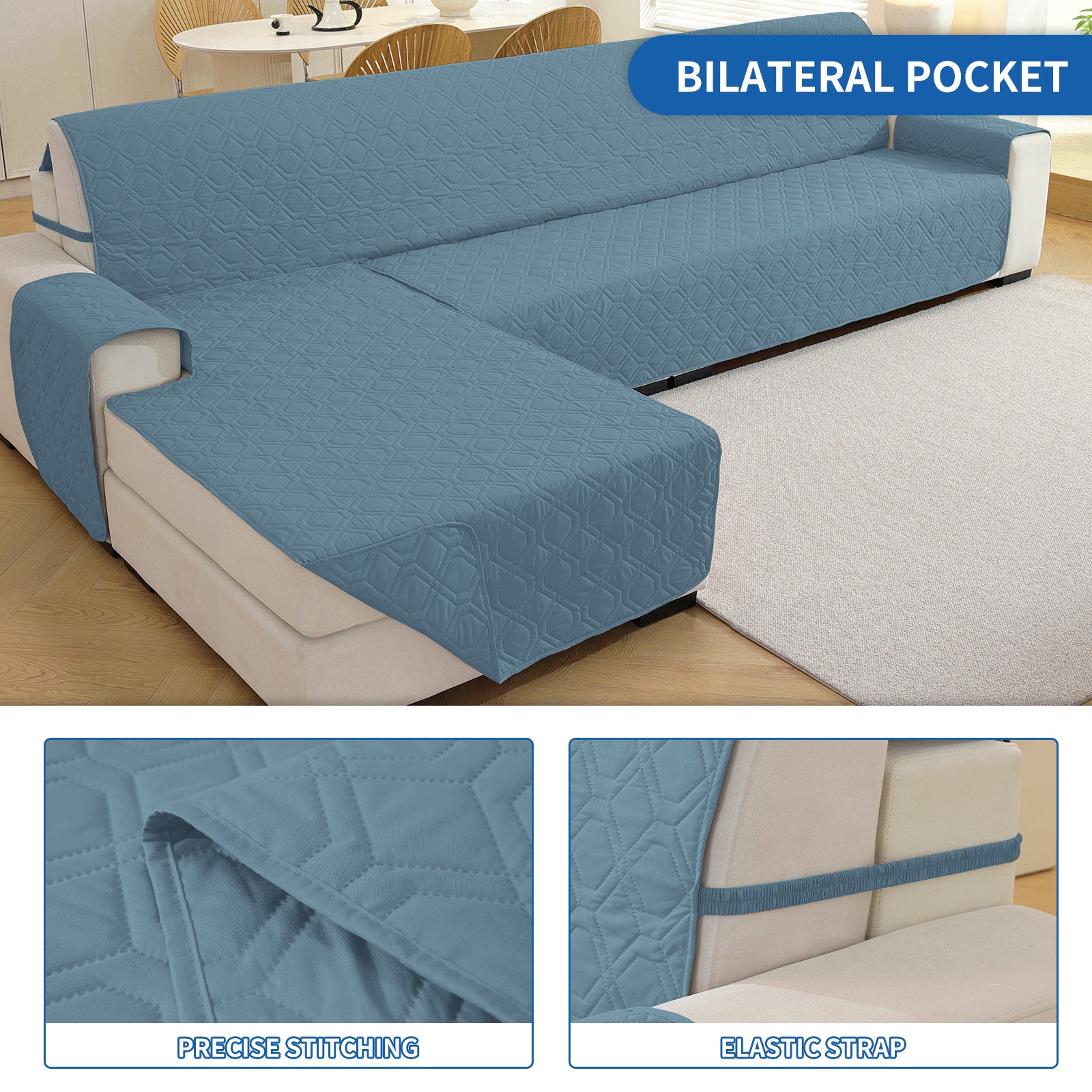 2 Seater Chaise canapé couverture imperméable Reversible antidérapant