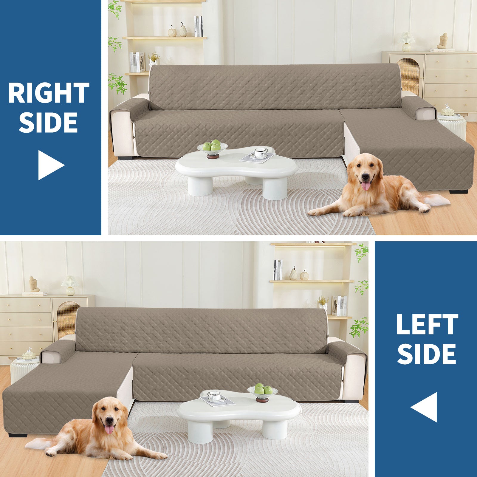 YSTYLE 100% Waterproof 2 Seater Corner Sofa Cover Reversible L Shape