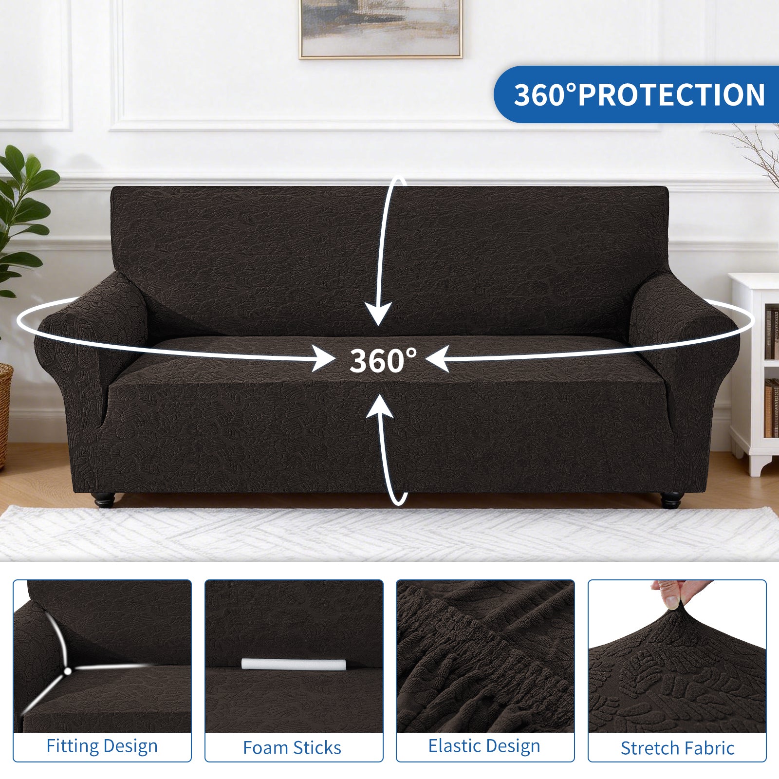 YSTYLE Stretch 4 Seater Sofa Cover with Armrests Anti Slip-YSTYLE