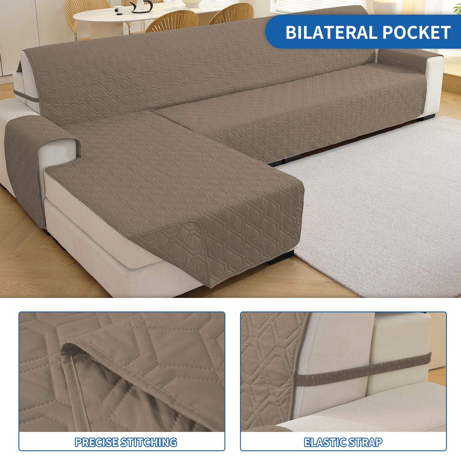 2 Seater Chaise canapé couverture imperméable Reversible antidérapant