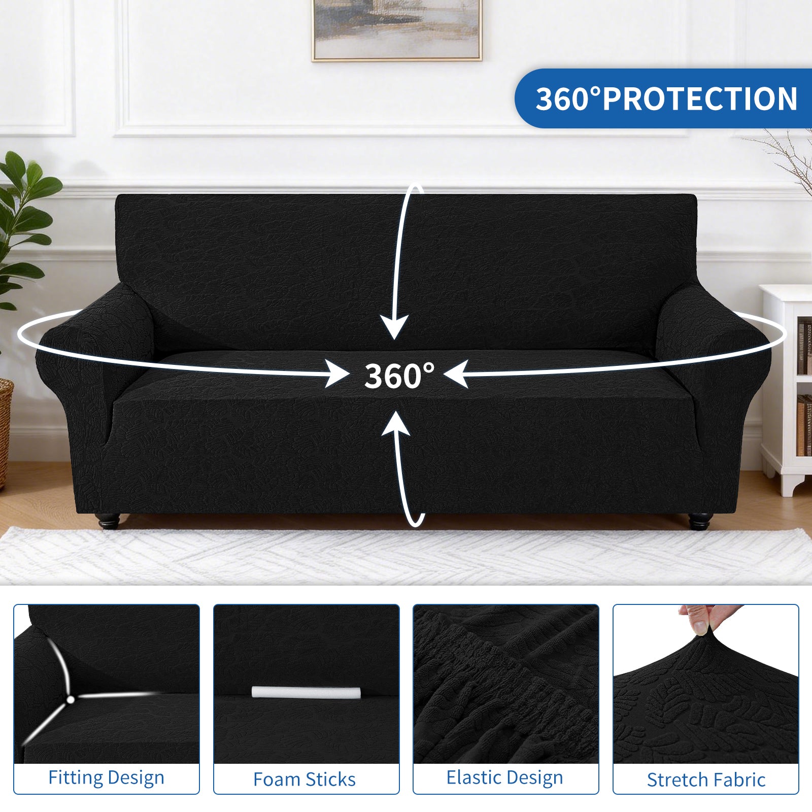 YSTYLE Stretch 4 Seater Sofa Cover with Armrests Anti Slip-YSTYLE