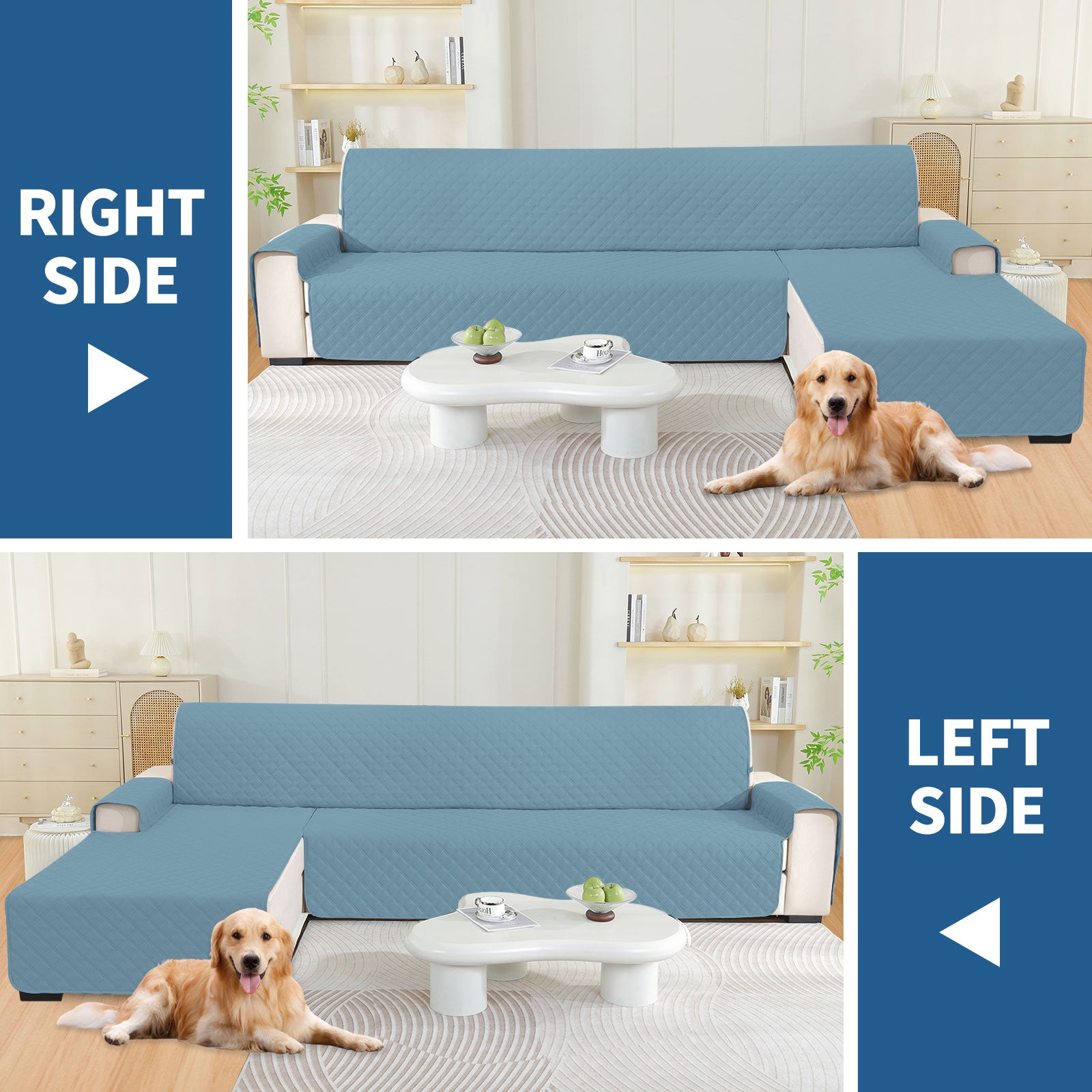 YSTYLE 100% Waterproof 2 Seater Corner Sofa Cover Reversible L Shape