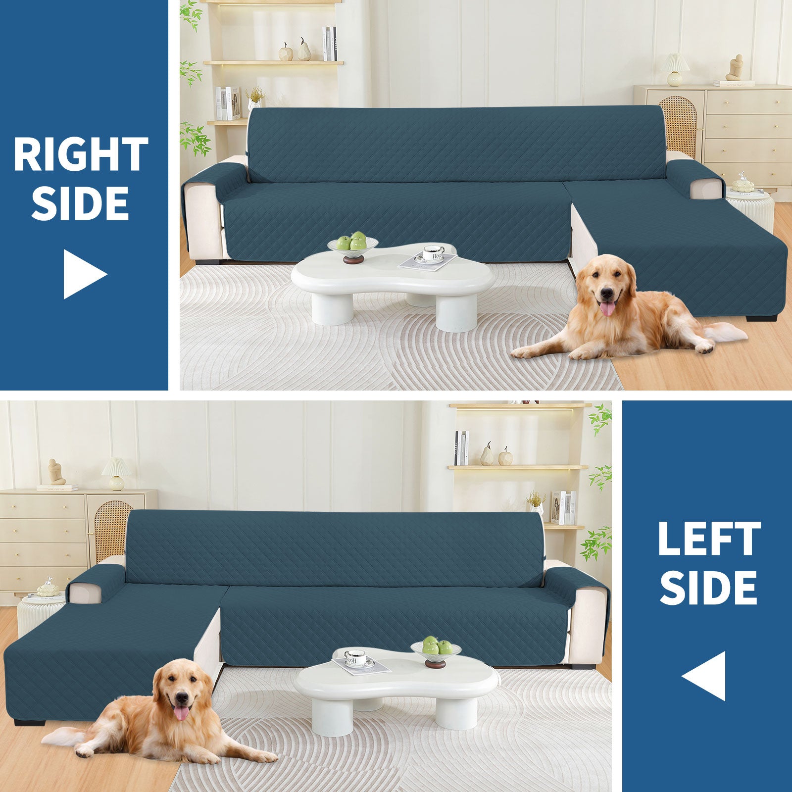 YSTYLE 100% Waterproof 2 Seater Corner Sofa Cover Reversible L Shape