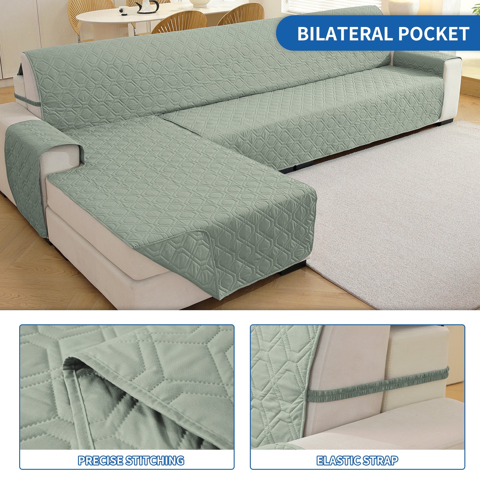 2 Seater Chaise canapé couverture imperméable Reversible antidérapant