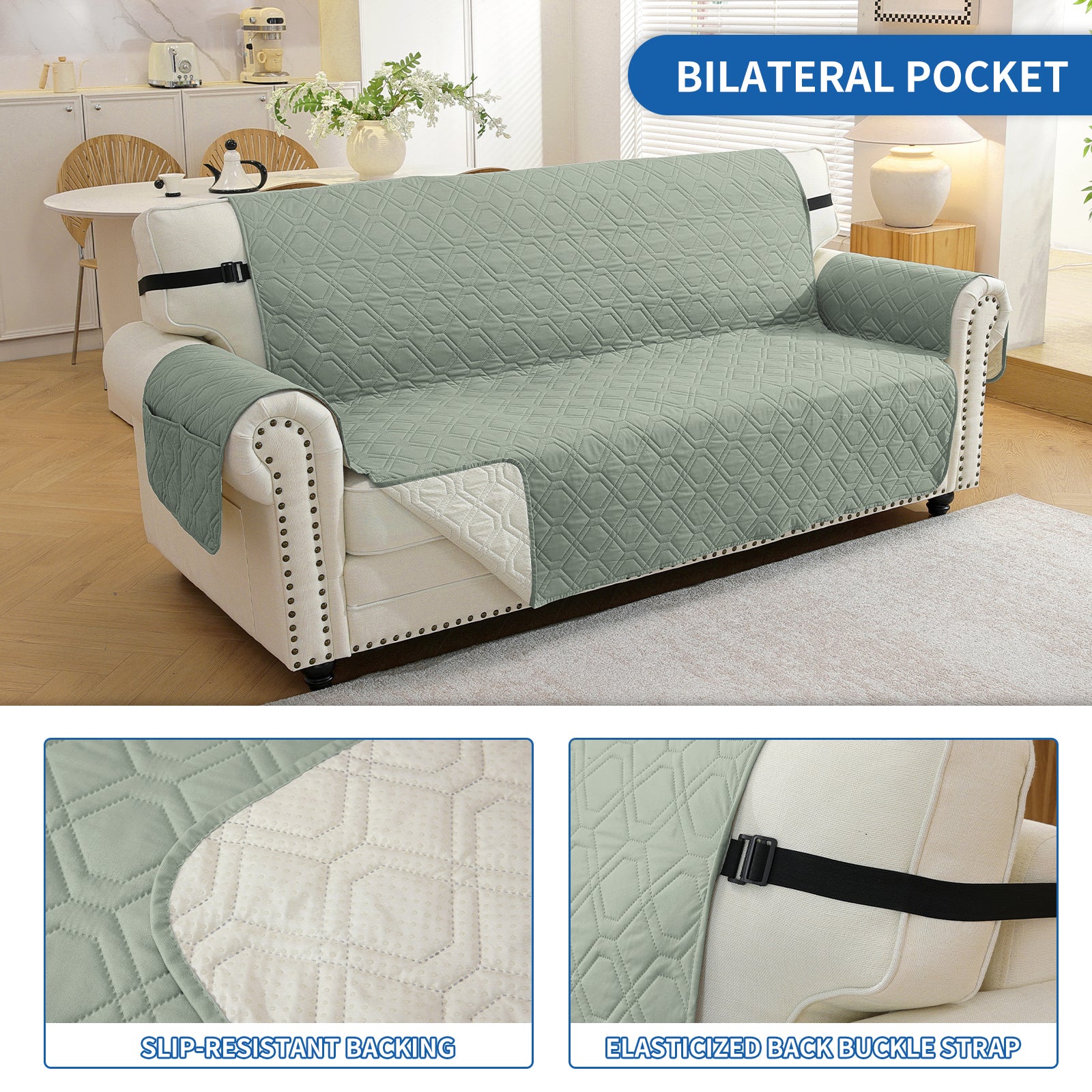 4 Seater Sofa Cover with Armrests Waterproof Anti Slip Pockets