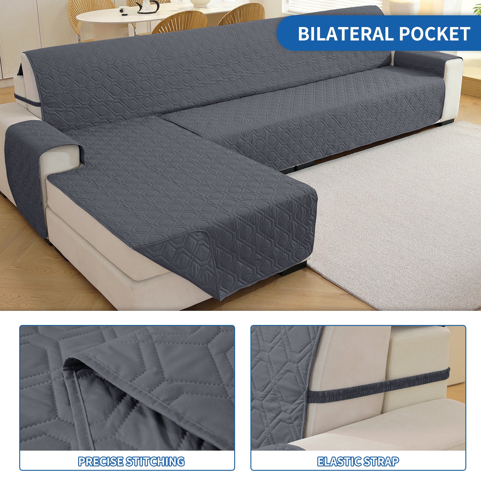 2 Seater Chaise canapé couverture imperméable Reversible antidérapant