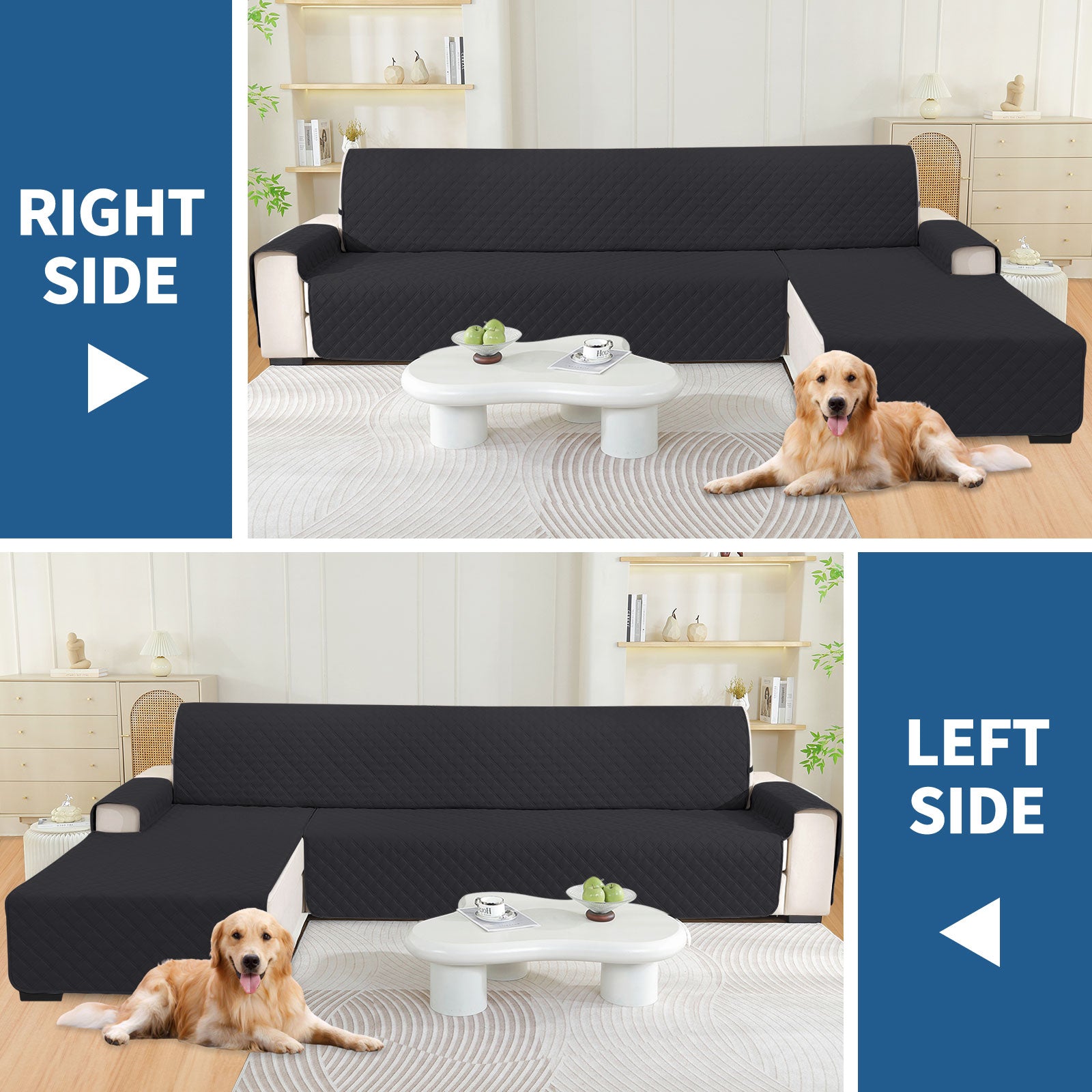 YSTYLE 100% Waterproof 2 Seater Corner Sofa Cover Reversible L Shape